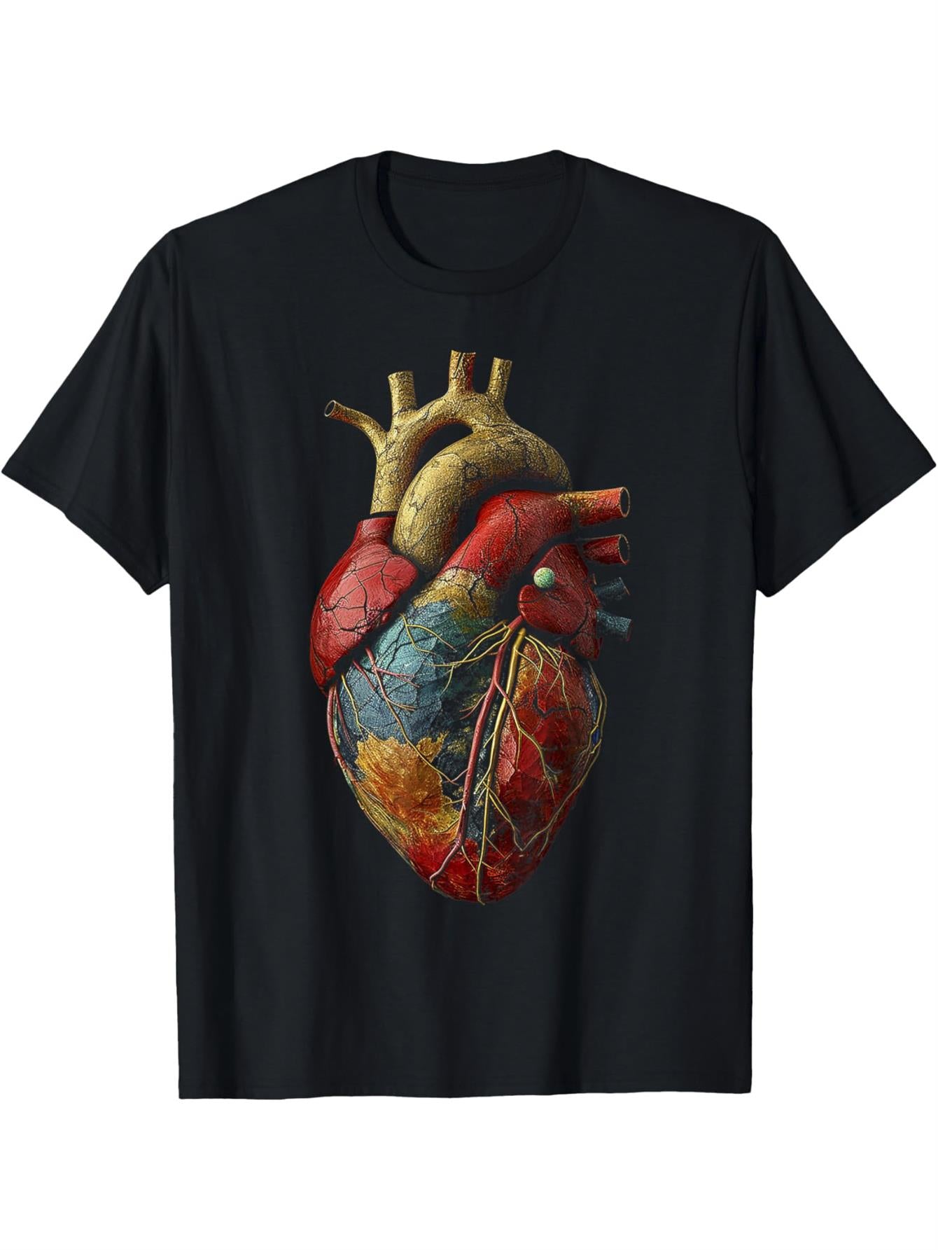 Men's Anatomical Heart T-Shirt with Labeled Cardiac Chambers - Science Theme, Year-Round Fit, Casual Round Neck Short Sleeve Shirt for Anatomy Enthusiasts