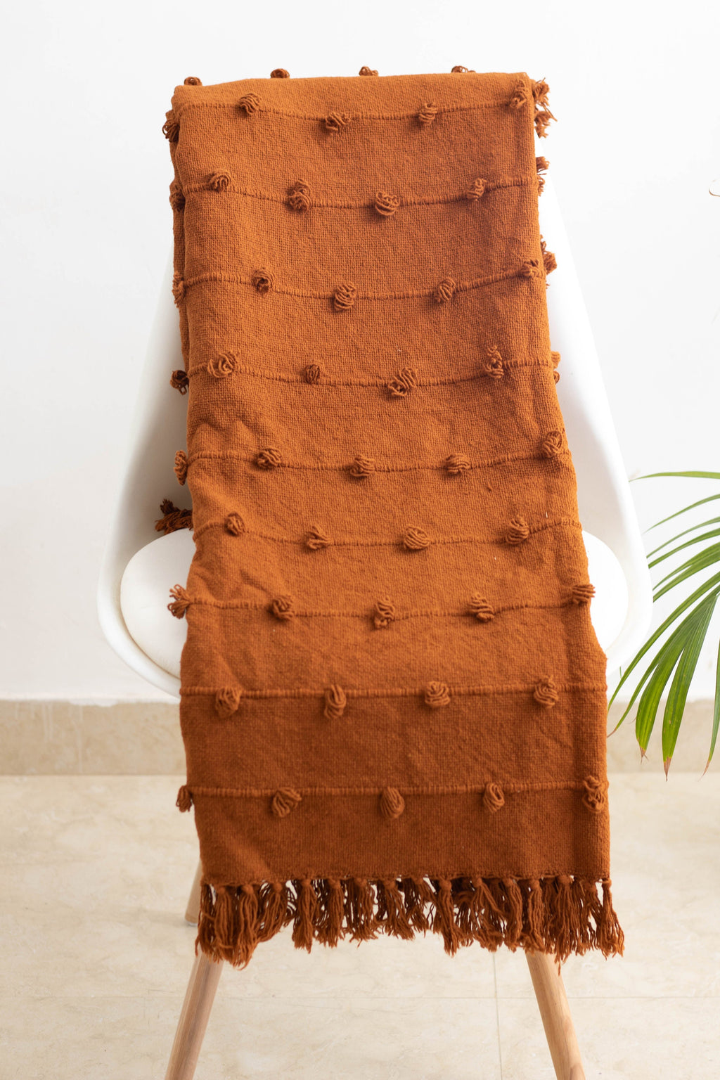 Handloom Cotton Deep Green Cotton Throw Blanket Chunky Loops, 52x72 Inch