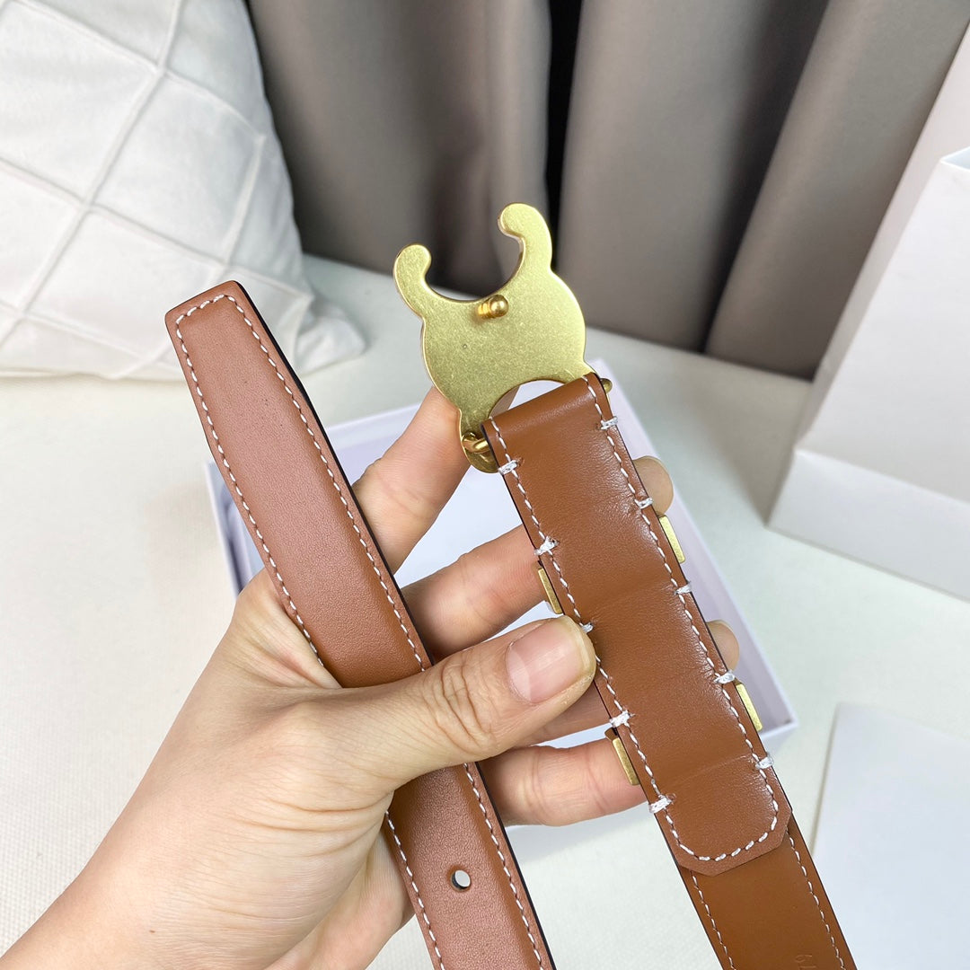 Medium Triomphe Belt 25mm Tan Calfskin Gold Loop Ghw