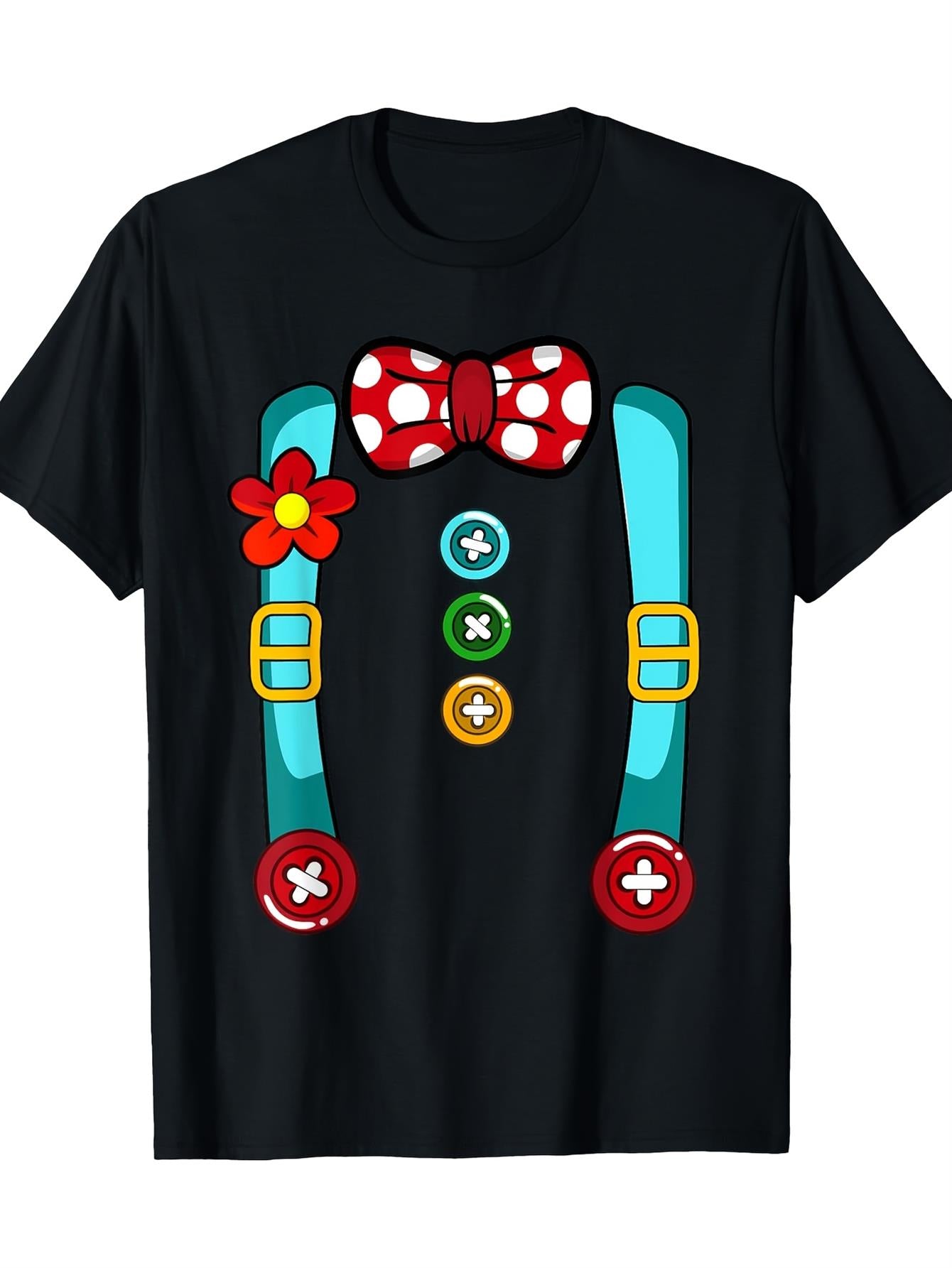 Men's & Women's Heavyweight 100% Clown Costume T-Shirt - Short Sleeve Round Neck with face circles (for face) - Casual Party Outfit for Carnival, Circus, - Machine Washable Year-Round Wear 180g
