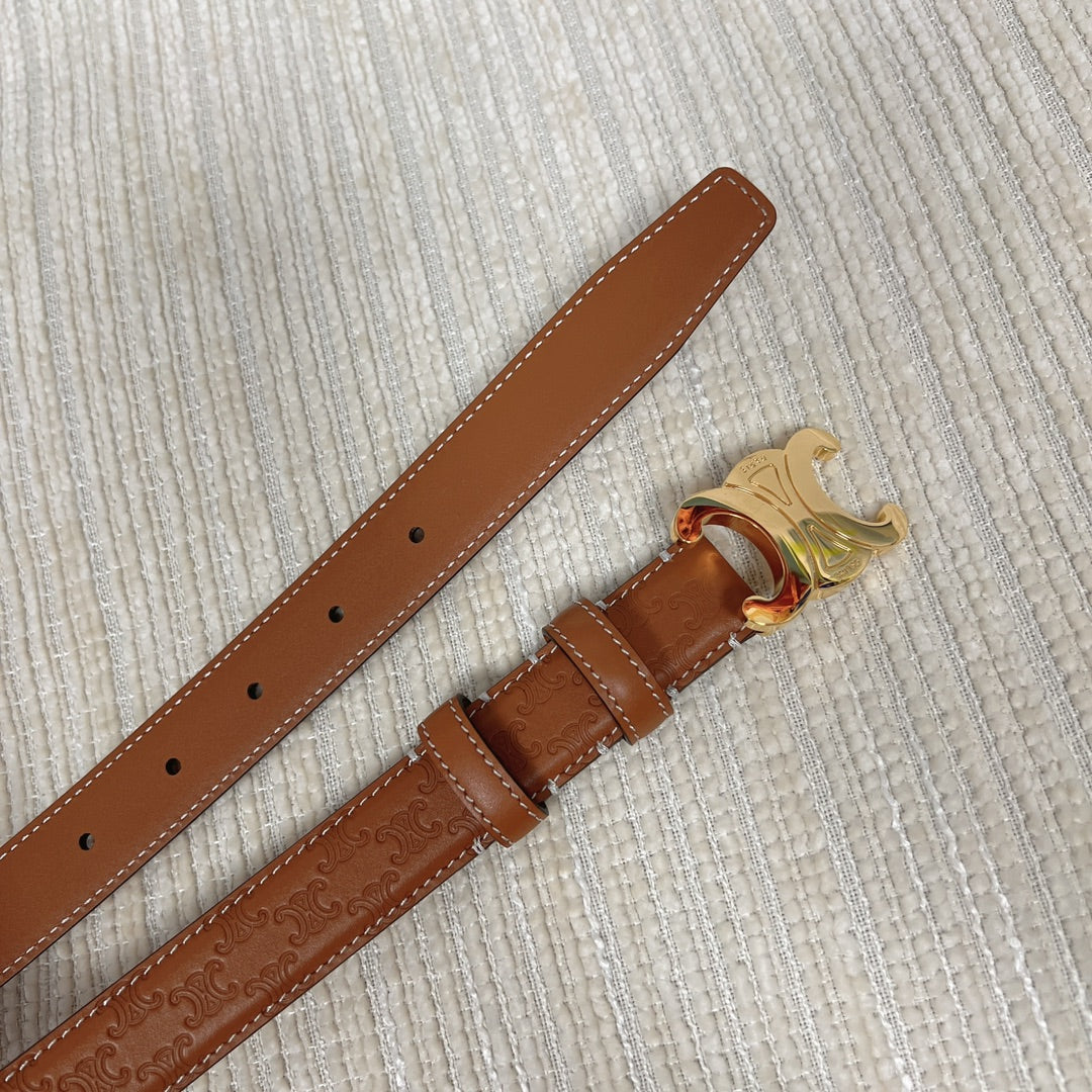 Medium Triomphe Belt 25mm Tan Calfskin with Triomphe Embossed Ghw