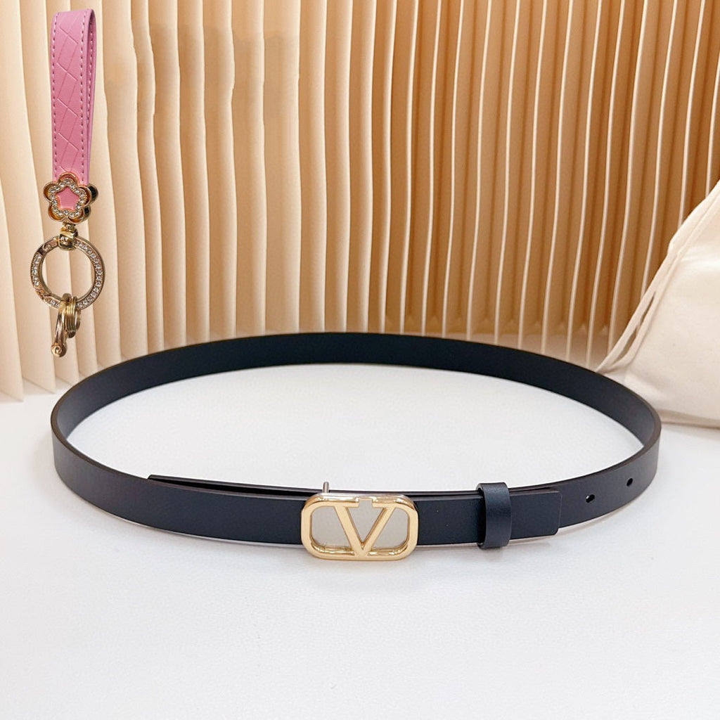 Gold Vlogo and Silver Hardware Buckle Black Calfskin 20mm