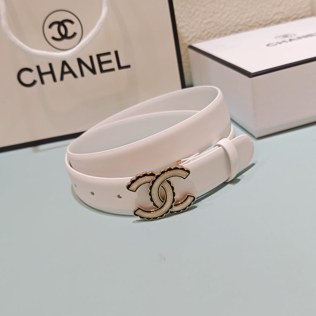 CC Belt 3.0 Scalloped Edge Buckle White Cowhide 200003
