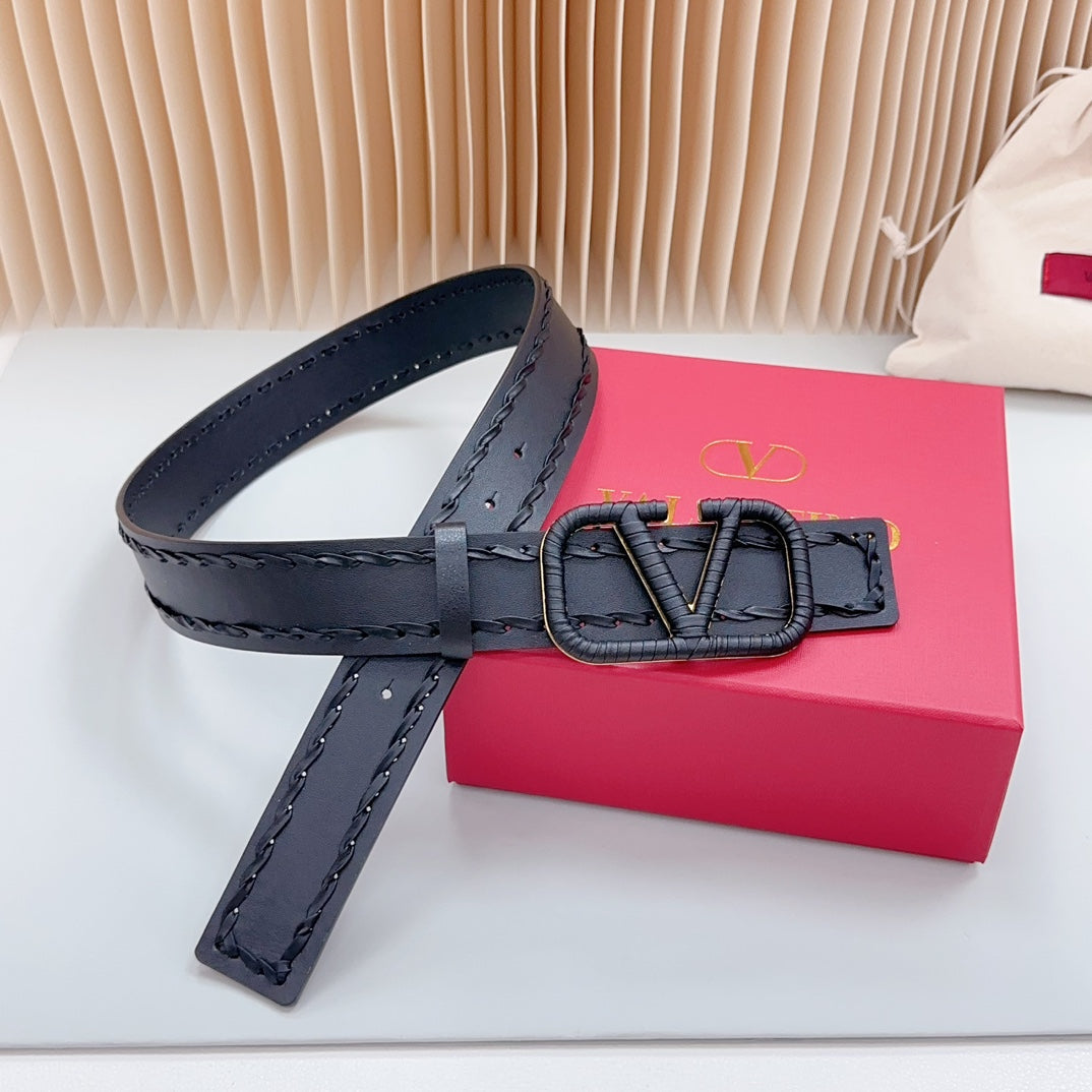 Vlogo Black Leather Buckle 40mm Black