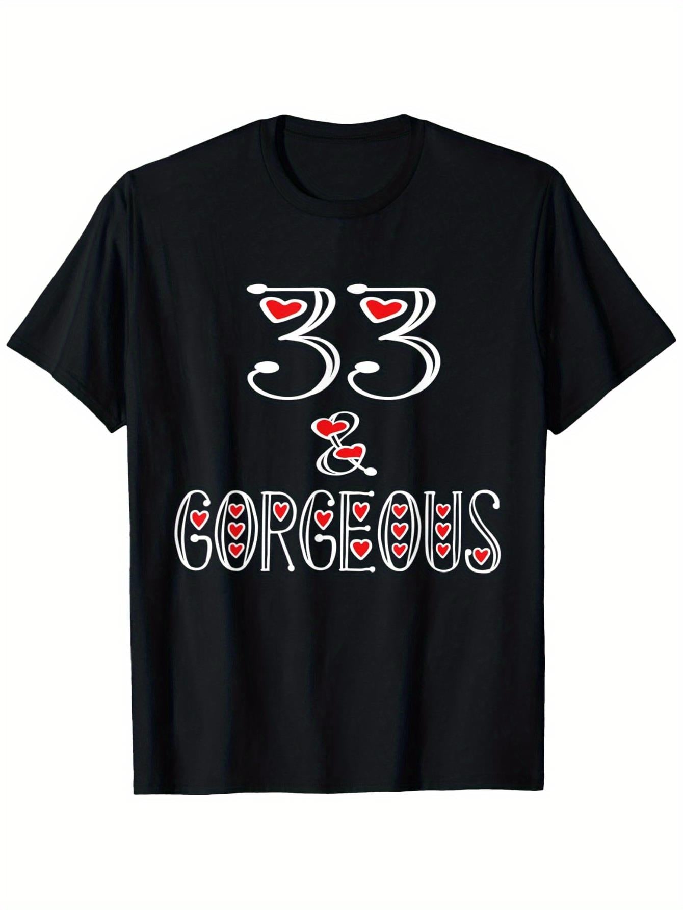 Men's & Women's 33rd Birthday T-Shirt - Number 33 with Heart & 33 Print - 100% Cotton 180gsm Heavyweight Casual Round Neck Short Sleeve Tee - S-XXXL Sizes for 33 Year Olds Birthday Party Outfit Year-Round Wear Gift for s
