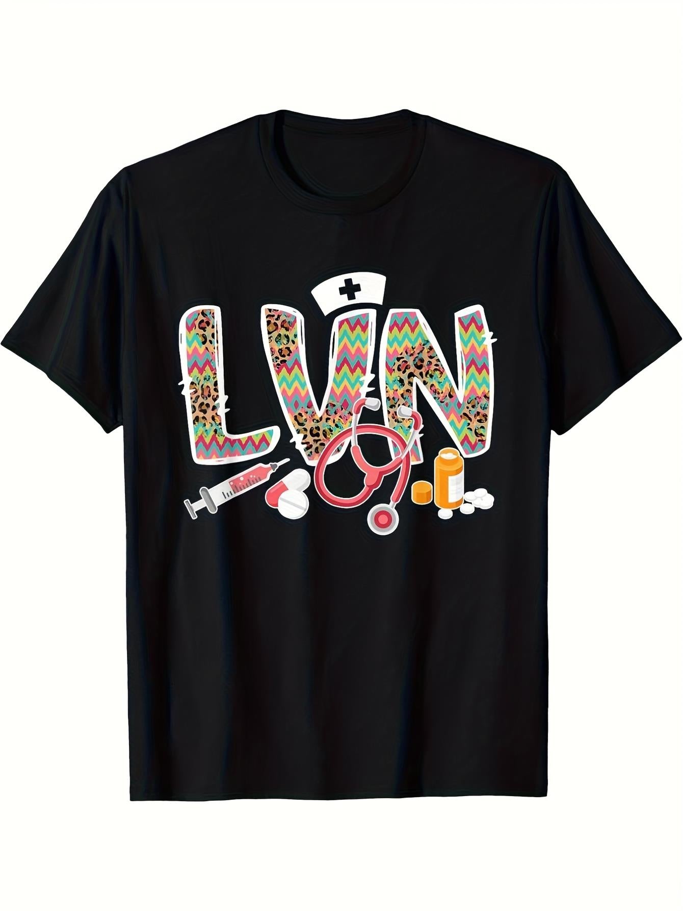 Men'S 180G Heavyweight Nurse T-Shirt - Made from 100% Soft And Breathable Fabric Featuring a Medical-Themed Design with a Stethoscope Print. It Has a Loose Fit, Short Sleeves, And a Round Neck, Suitable for Nursing Professionals, Casual Wear