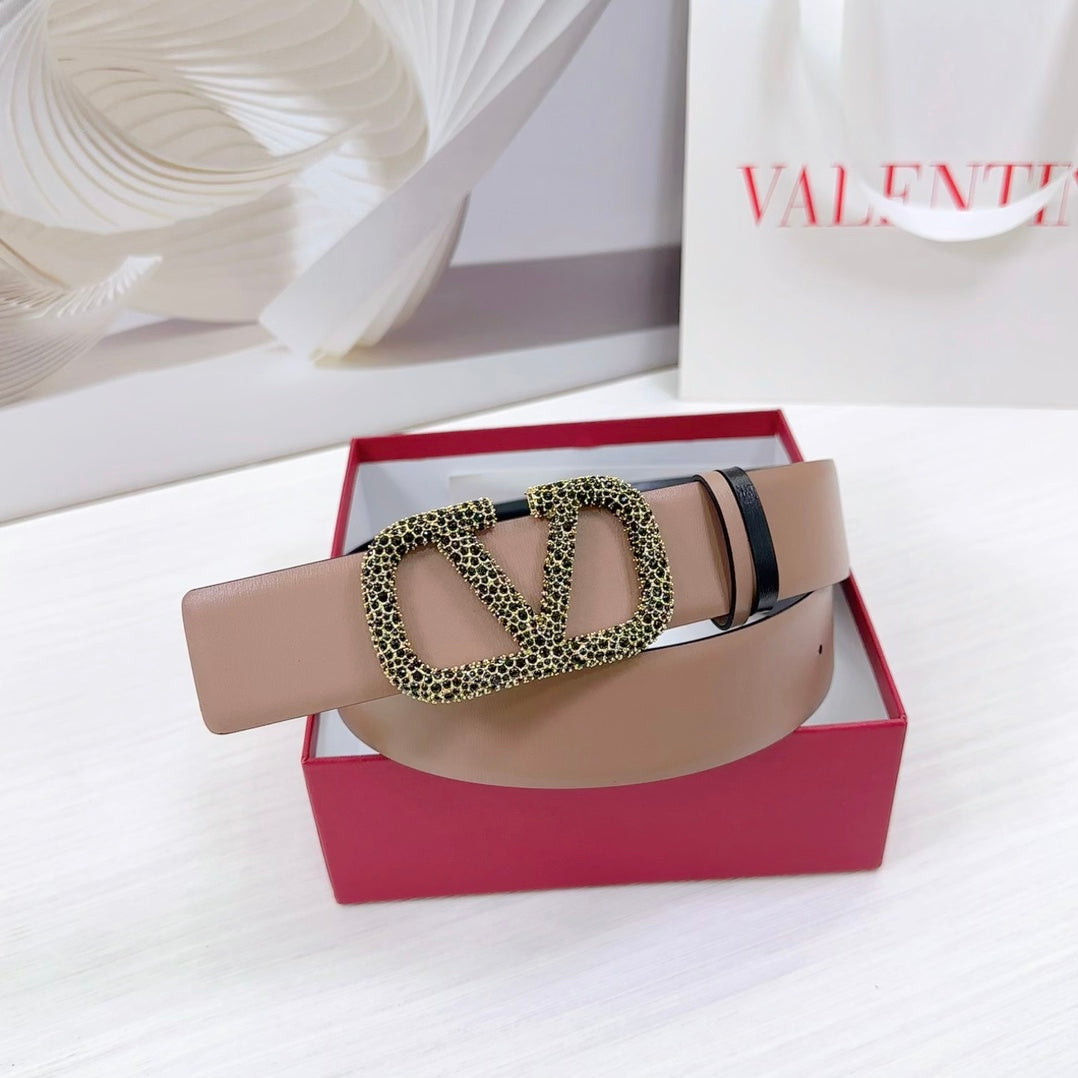 VLOGO SIGNATURE REVERSIBLE BELT 40MM ROSE BLACK GOLD CALFSKIN GOLD BLACK BUCKLE