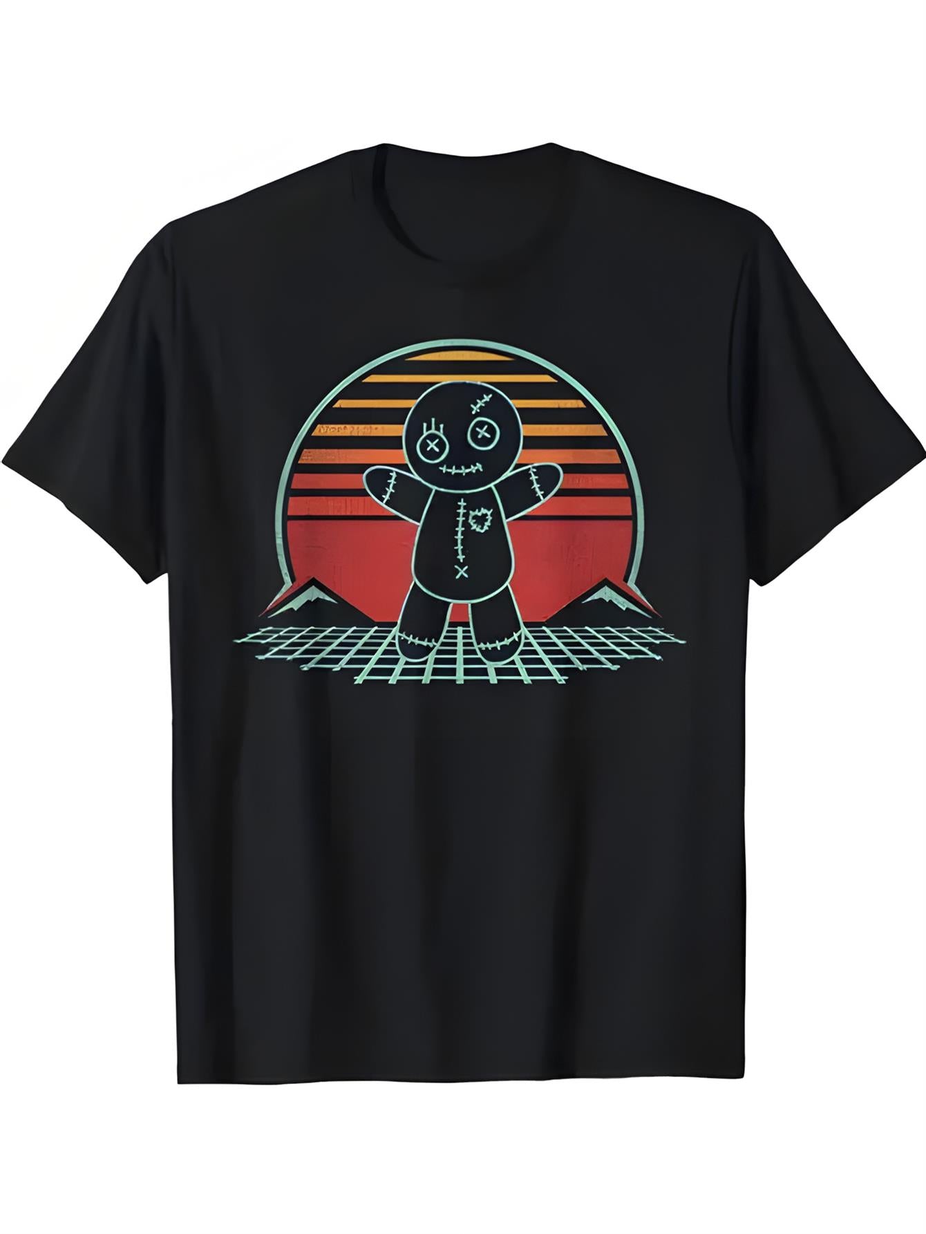 Mens Retro 80s Pop Culture Graphic T-Shirt - Neon Pixel Art Goon Face & 8-Bit Video Game Design, Oversized Relaxed Fit 100% Short Sleeve Round Neck Casual Tee for Casual Attire & Gaming Events, Gothic Series Print Dropped Shoulder Sleeve Design