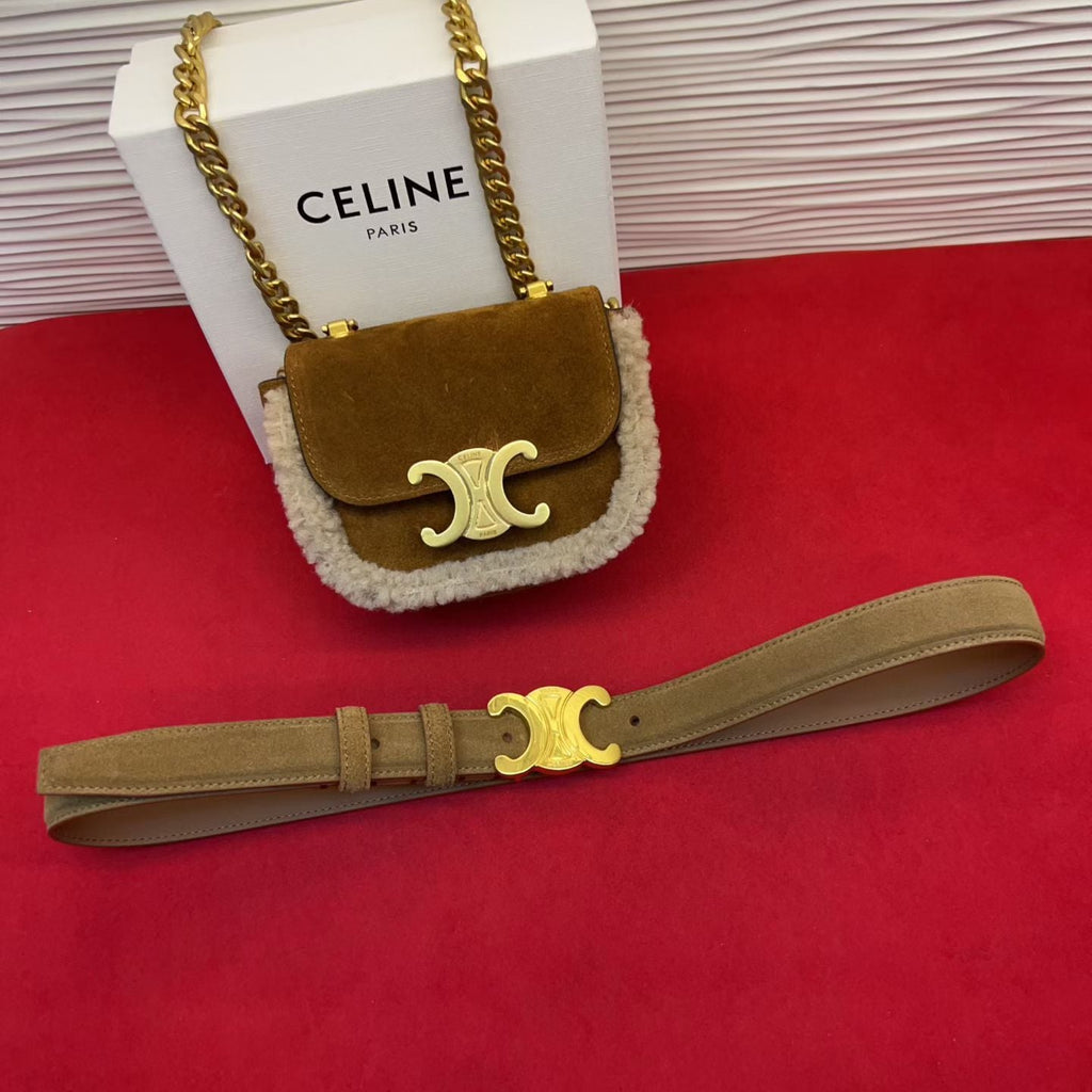 Celine Triomphe Mini Waist Bag Brown Suede Shearing 202746