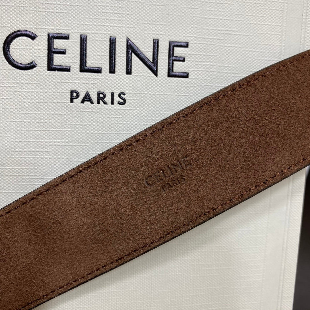 CL LARGE 35 MM BELT IN BLACK AND BROWN CALFSKIN GOLD HARDWARE