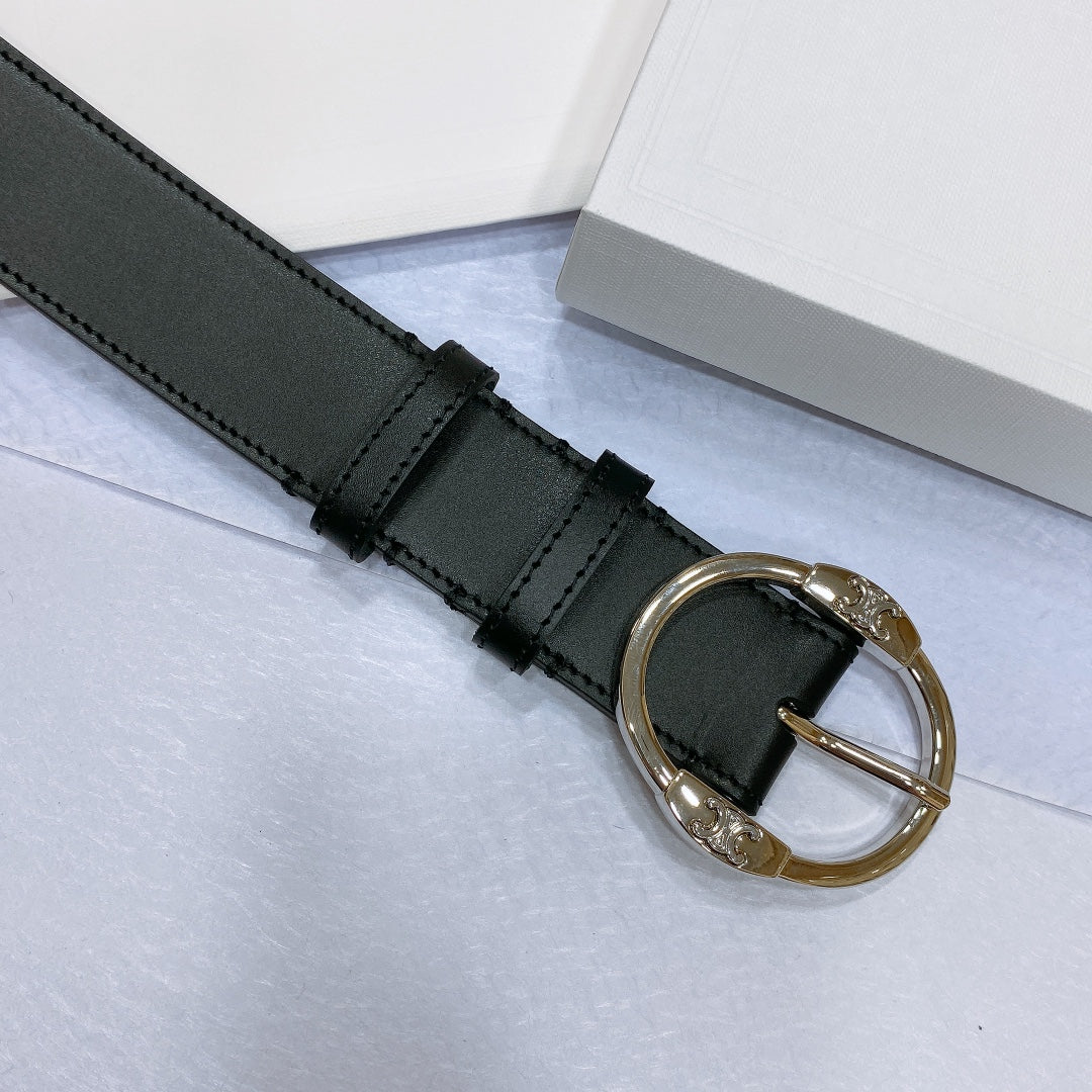 CL LARGE 35MM TWIN TRIOMPHE BELT IN BLACK CALFSKIN SILVER HARDWARE