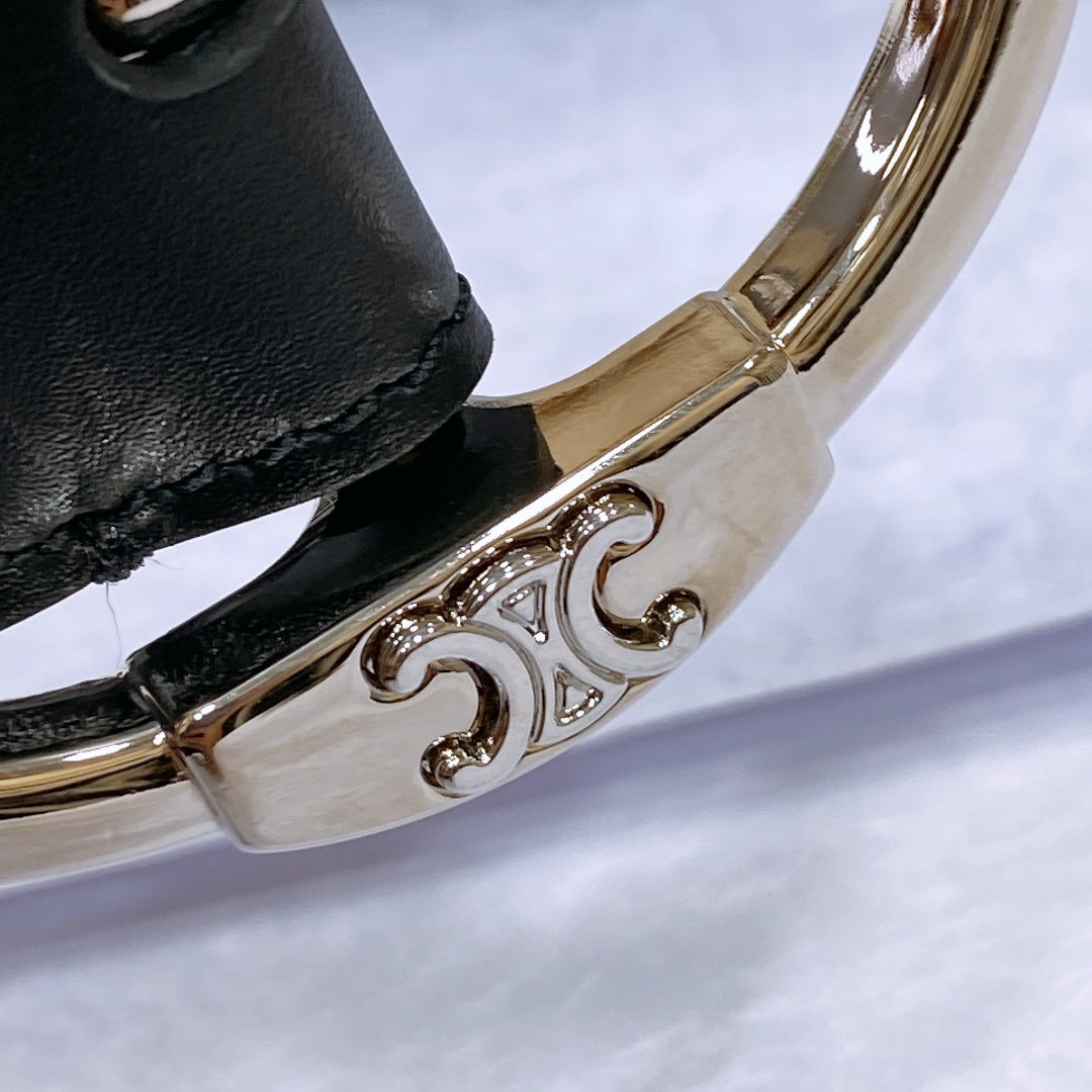 CL LARGE 35MM TWIN TRIOMPHE BELT IN BLACK CALFSKIN SILVER HARDWARE