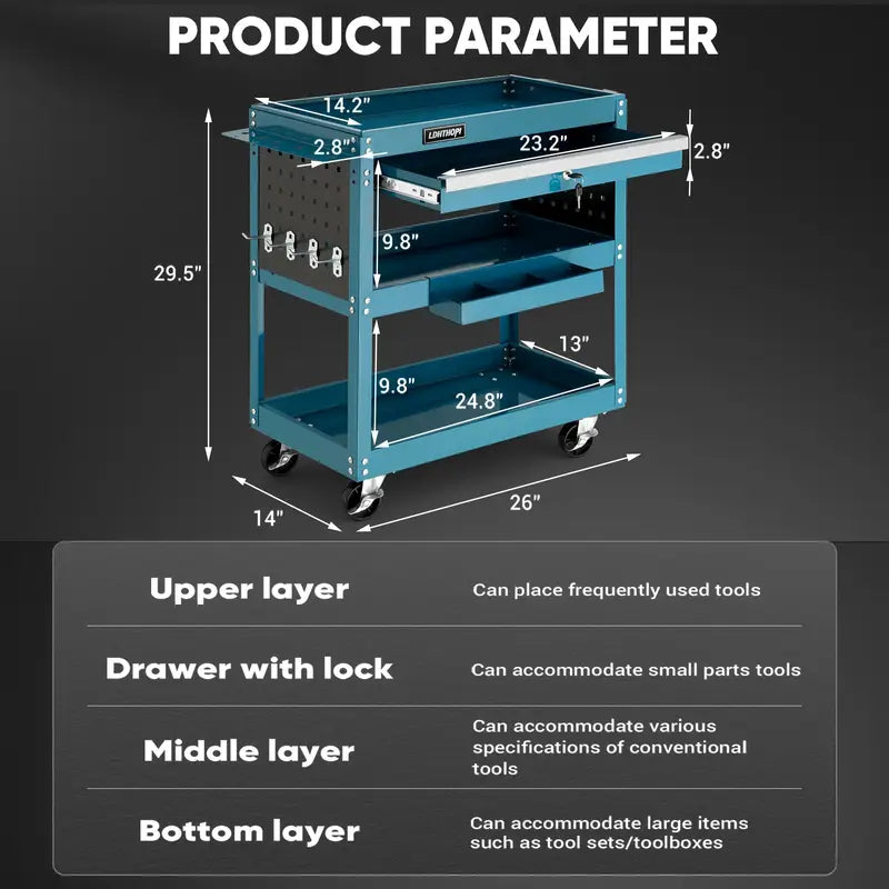 "Mobile Tool Carts: Flexible Movement, Ample Storage Space, Suitable for Workshops, Repair Rooms and More"