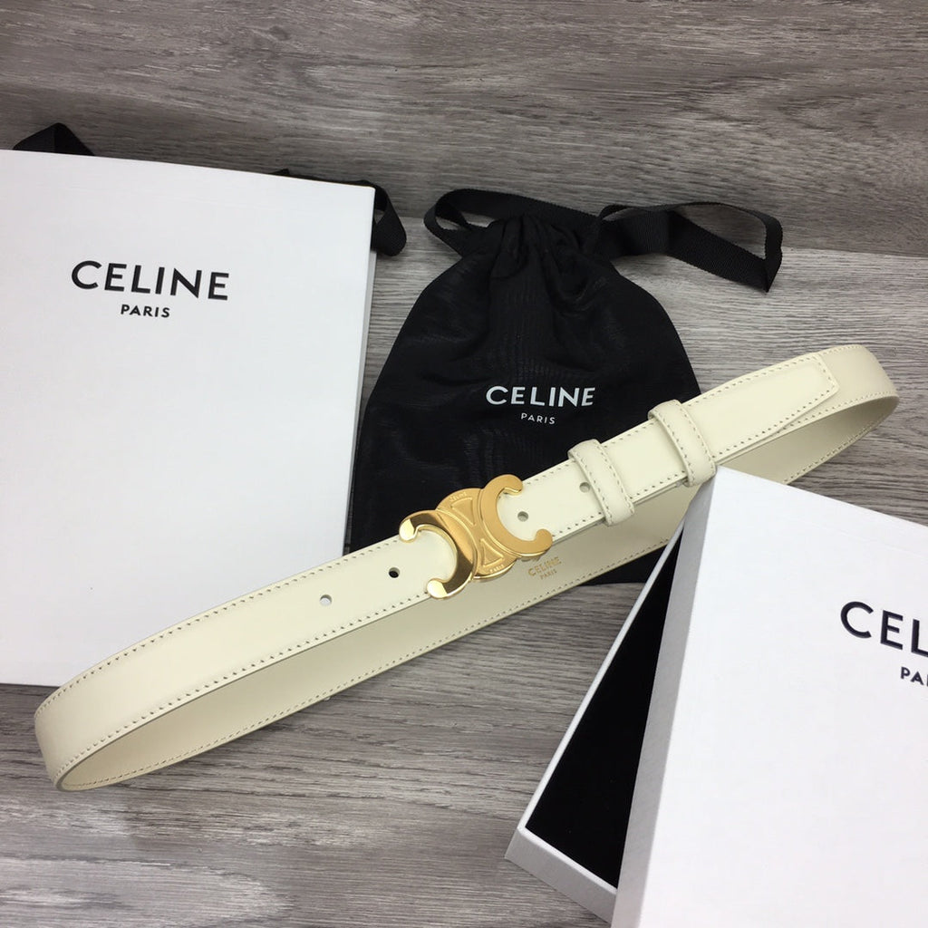 CL MEDIUM 25 MM TRIOMPHE BELT IN WHITE LEATHER GOLD HARDWARE