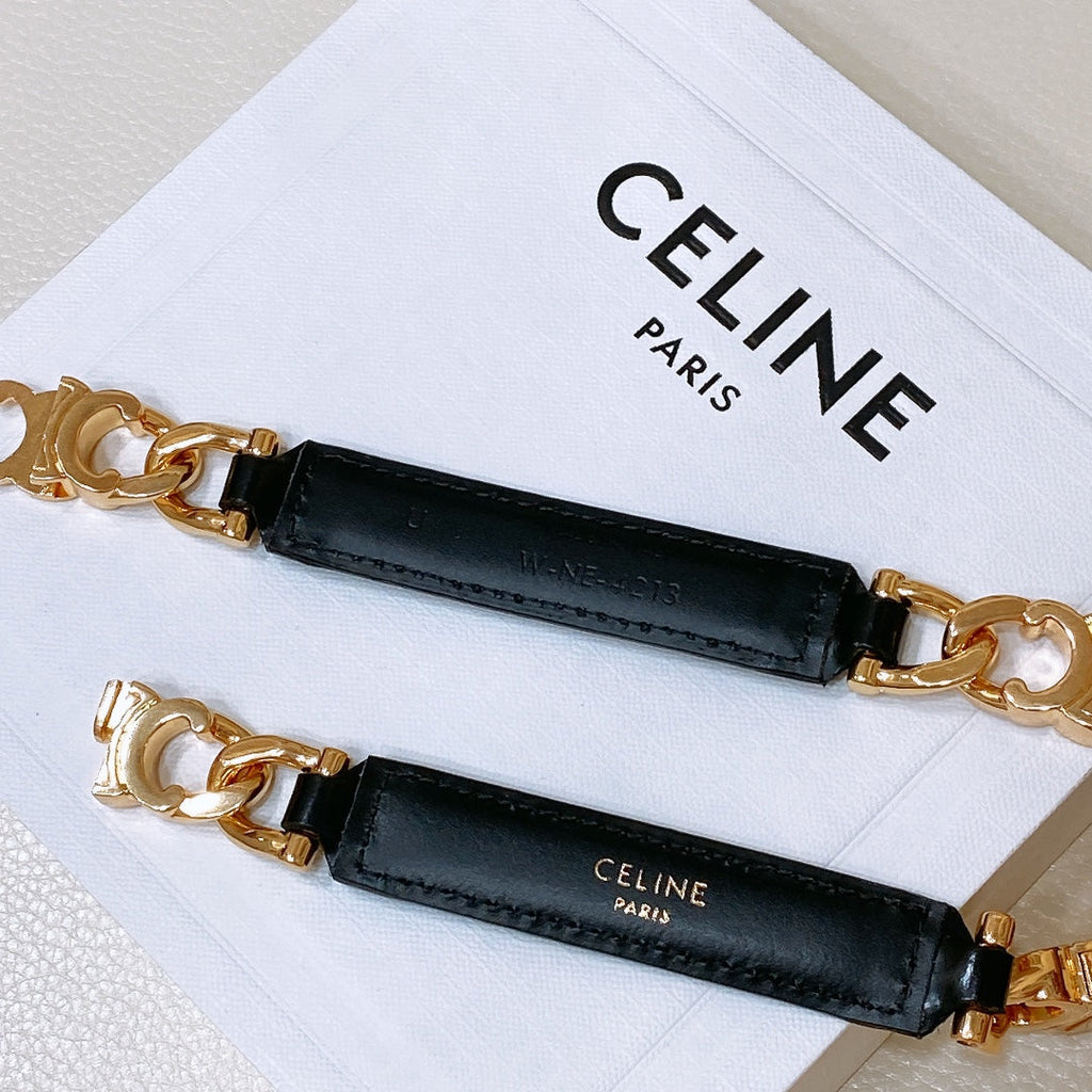 SMALL 18 MM GOURMETTE TRIOMPHE ADJUSTABLE BELT IN BLACK LEATHER GOLD HARDWARE