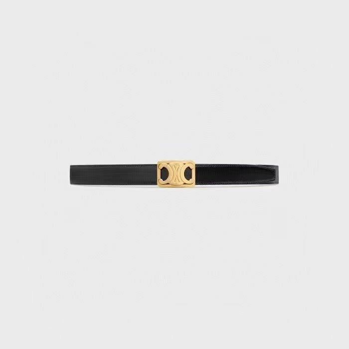 CL MEDIUM 25 MM REVERSIBLE FRAMED TRIOMPHE BELT BLACK AND BRONZE BROWN CALFSKIN GOLD HARDWARE