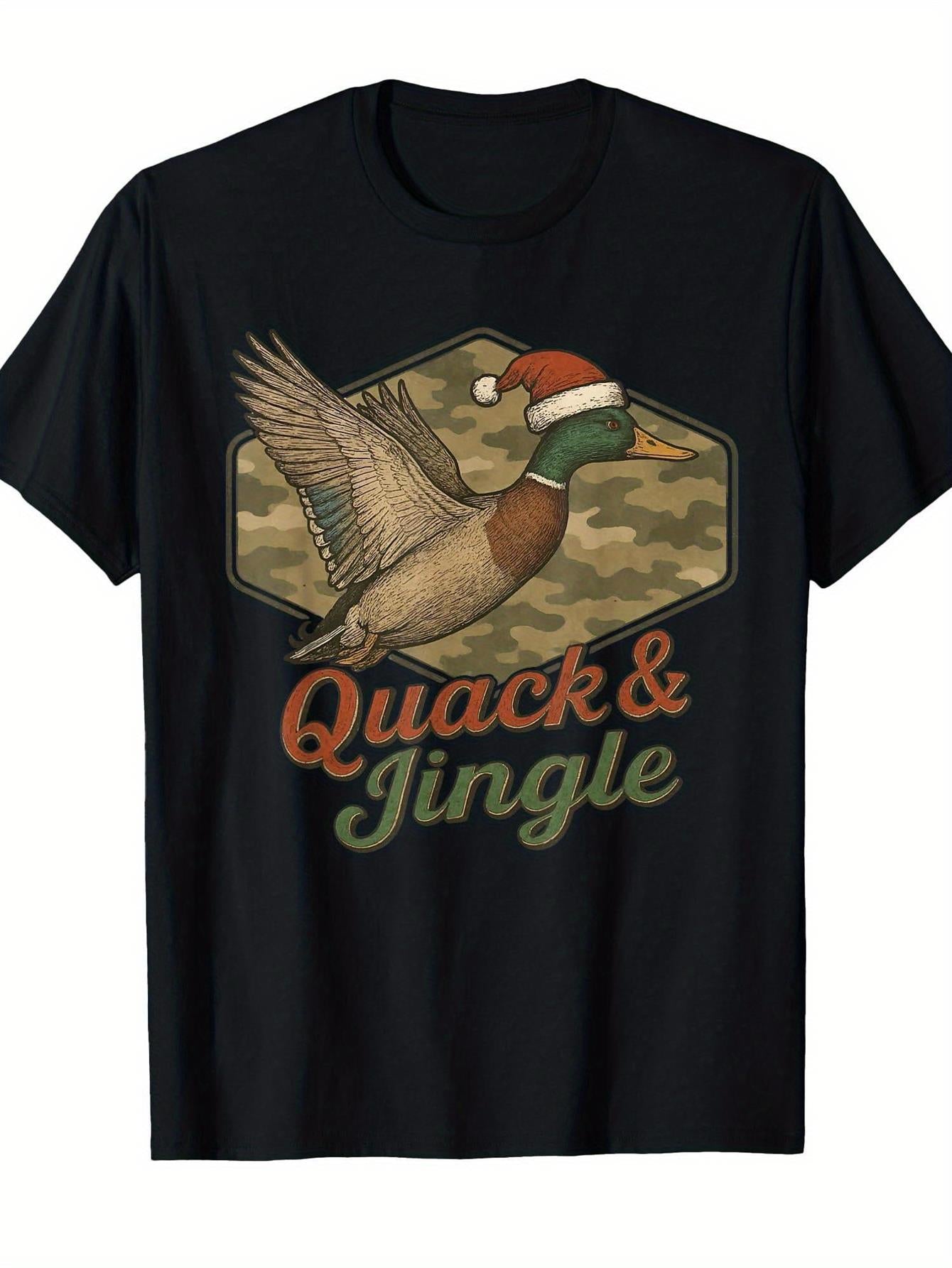 Mens & Womens Christmas Duck T-Shirt with Hunter Dad & Duck Lover Graphic Print, Casual Short Sleeve Round Neck Tee for Xmas, for All-Season Comfortable Wear, Machine Washable Unisex Casual Outfit for Mallard Duck Design