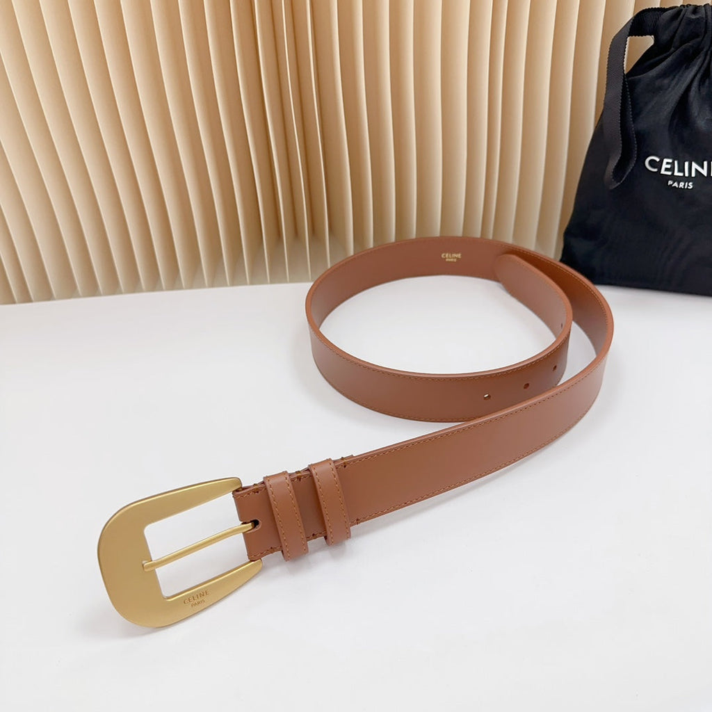 LARGE WESTERN 35 MM BELT BRONZE BROWN CALFSKIN GOLD HARDWARE