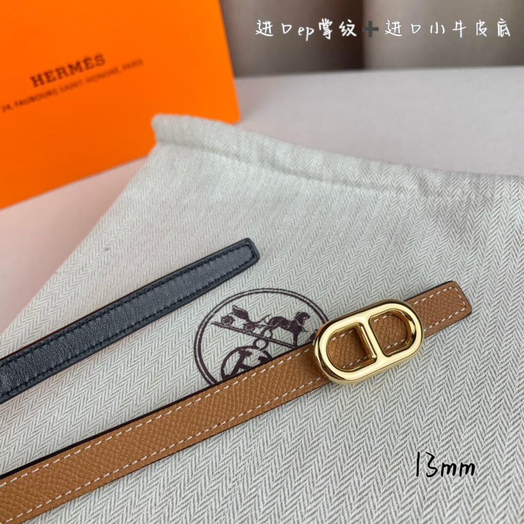 HM MAILLON H BELT BUCKLE & REVERSIBLE CIDER ORANGE LEATHER STRAP 13 MM GOLDEN HARDWARE