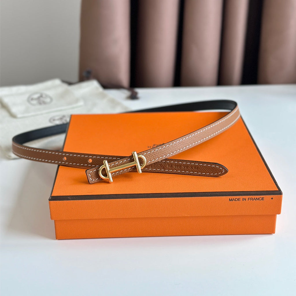 HM GAMMA BUCKLE & REVERSIBLE BRONZE BROWN AND BLACK LEATHER STRAP 13MM GOLD HARDWARE