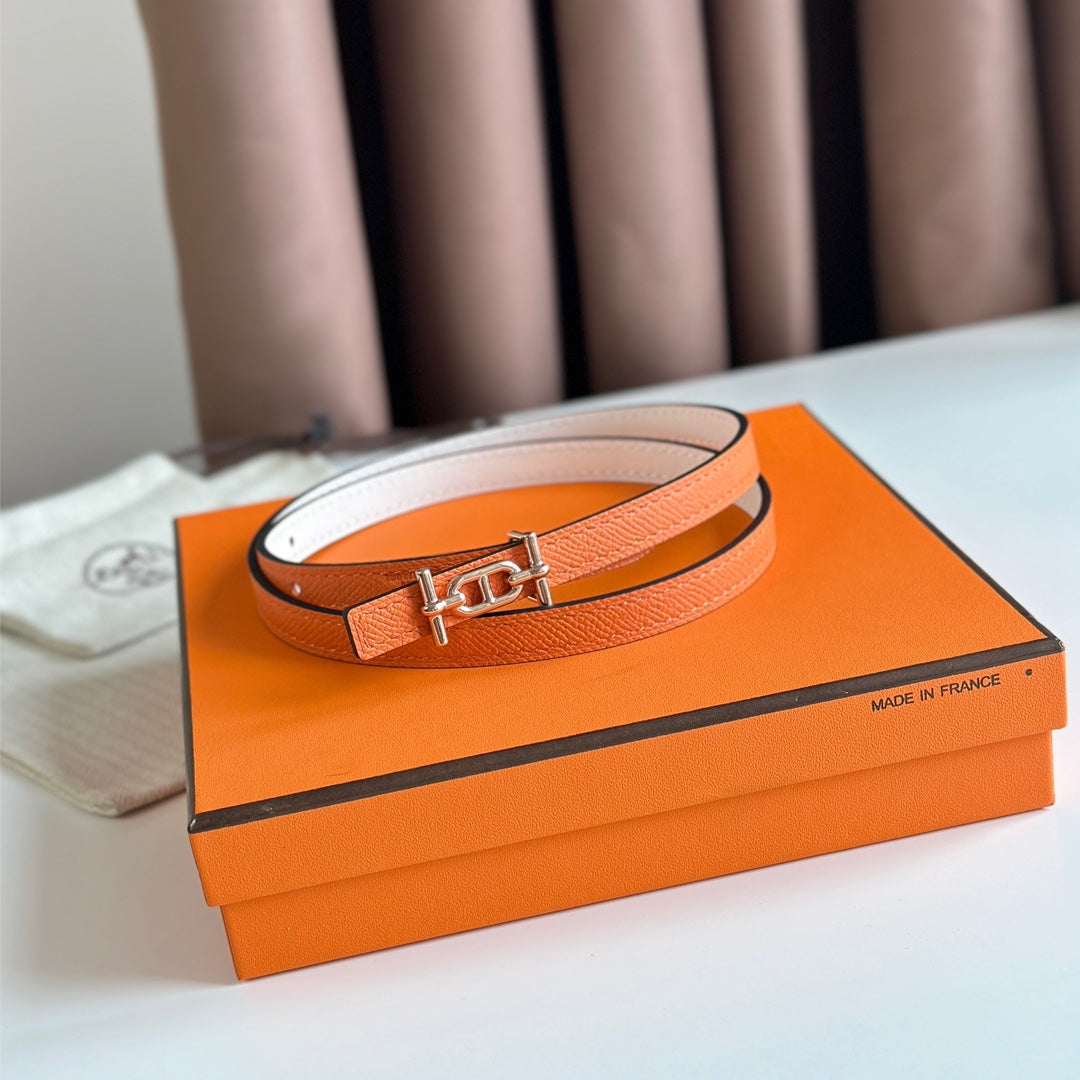 HM ANCRE BUCKLE & REVERSIBLE WHITE AND ORANGE LEATHER STRAP 13MM COPPER HARDWARE