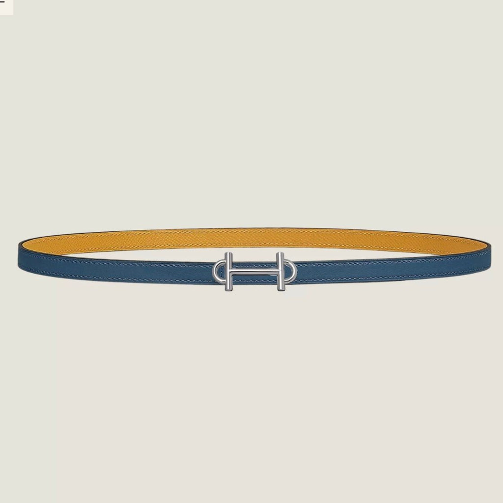 HM GAMMA BUCKLE & REVERSIBLE GOLDEN AND BLUE LEATHER STRAP 13MM SILVER HARDWARE
