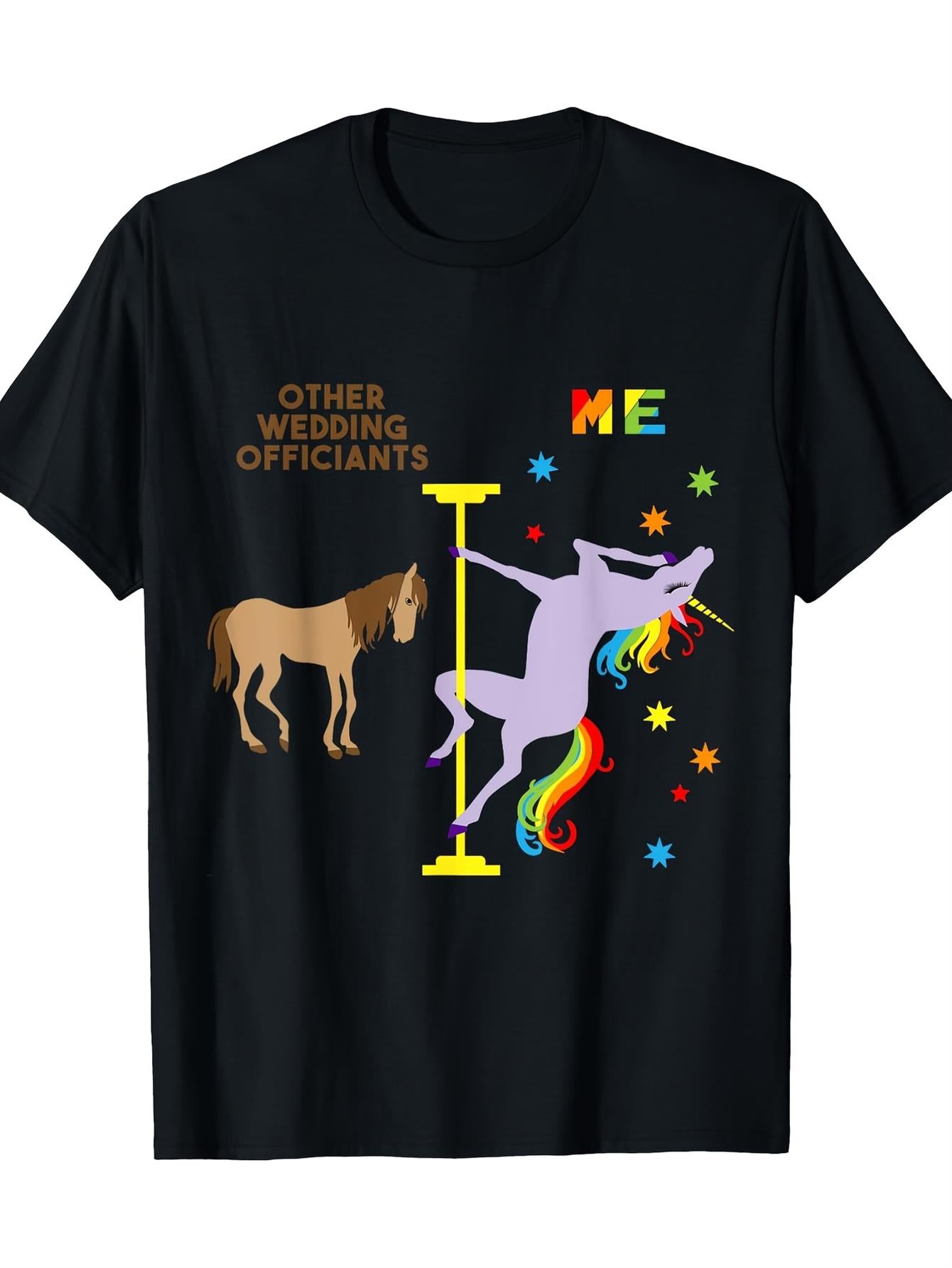 Men's Funny Rainbow Unicorn T-Shirt - Wedding Officiant Gift with "Other V Duties" Graphic, 100% Cotton Casual Fit Short Sleeve Shirt for Wedding Ceremony, Magical Apparel for Unicorn Officiants & Humorous Clergy Outfits