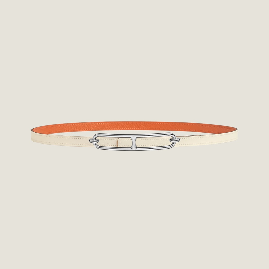 HM ROULIS BUCKLE & REVERSIBLE ORANGE AND WHITE LEATHER STRAP 13MM SILVER HARDWARE