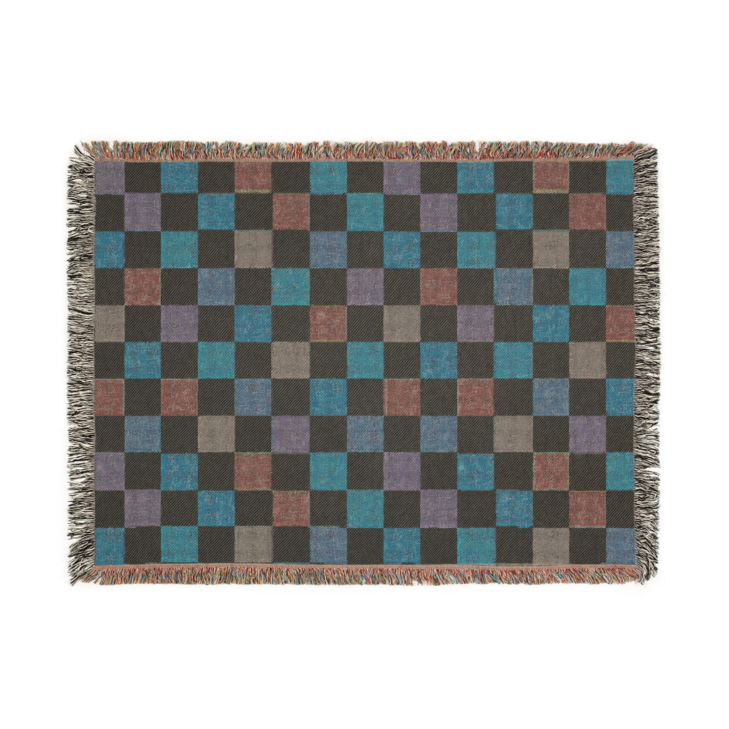 Cotton Woven Blanket, Rainbow Checkered, Modern Bed Throw, Retro Cozy Sofa Blanket, Boho Nursery Decor, Baby Shower Gift