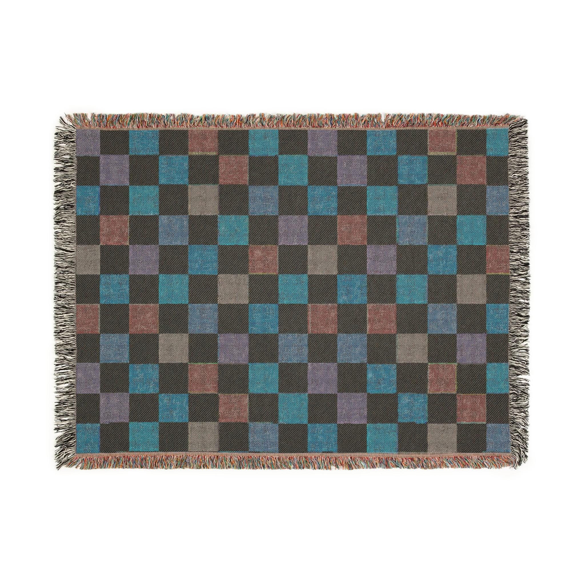 Cotton Woven Blanket, Rainbow Checkered, Modern Bed Throw, Retro Cozy Sofa Blanket, Boho Nursery Decor, Baby Shower Gift