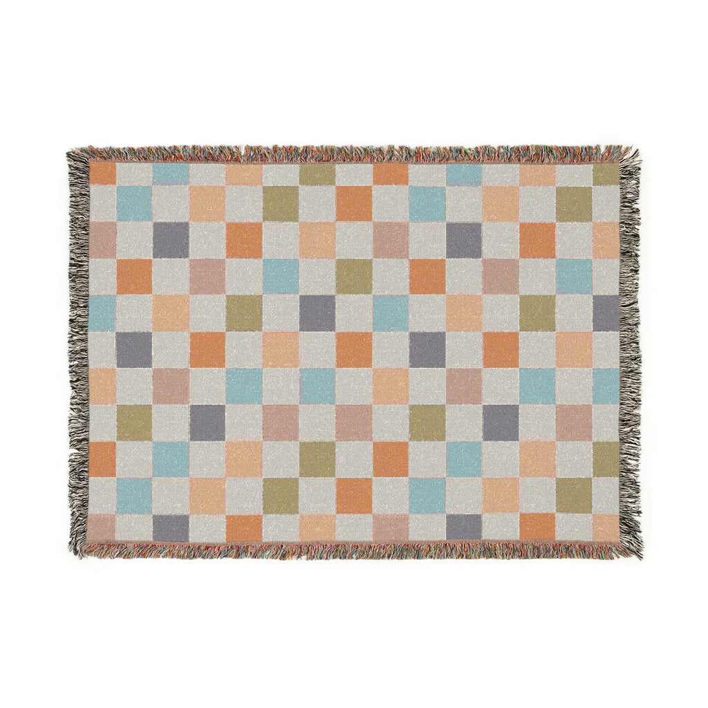Cotton Woven Blanket, Rainbow Checkered, Modern Bed Throw, Retro Cozy Sofa Blanket, Boho Nursery Decor, Baby Shower Gift