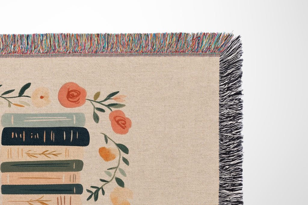 Custom Book Lovers Woven Blanket, Wildflowers Bookish Blanket, Bookshelf Blanket Gift for Bookworm, Gift for Booklover Woven Thow Blanket