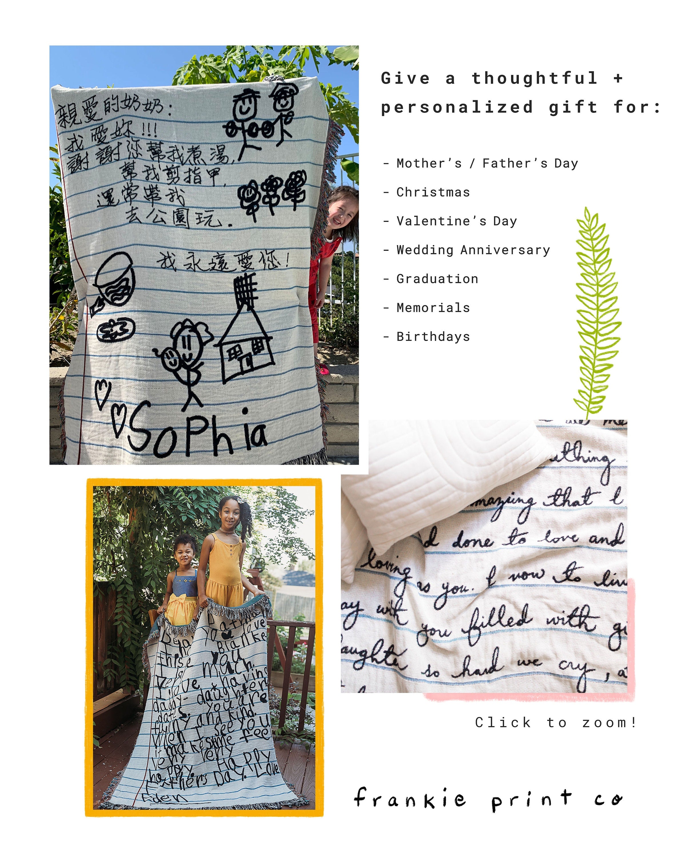 Love Letter Blanket: Personalized Gift for Mom, Woven Handwriting Custom Throw for Dad or Men, Mother's Day, Grandparent, Cotton Anniversary