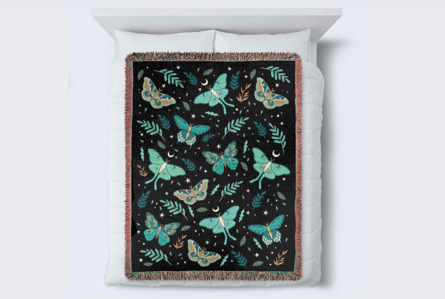 Luna Moth Blanket: 100% Cotton Jacquard Woven Throw