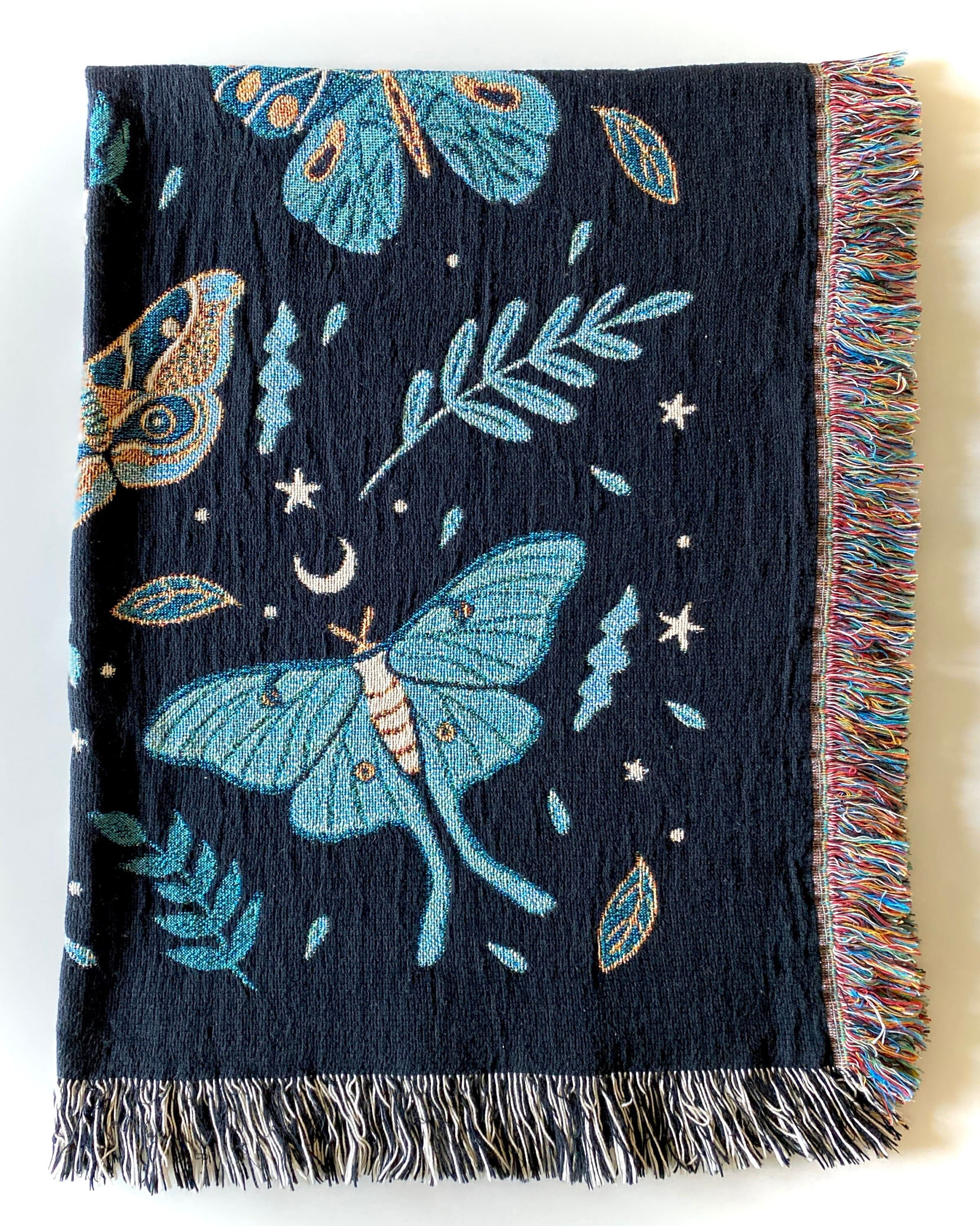 Luna Moth Blanket: 100% Cotton Jacquard Woven Throw