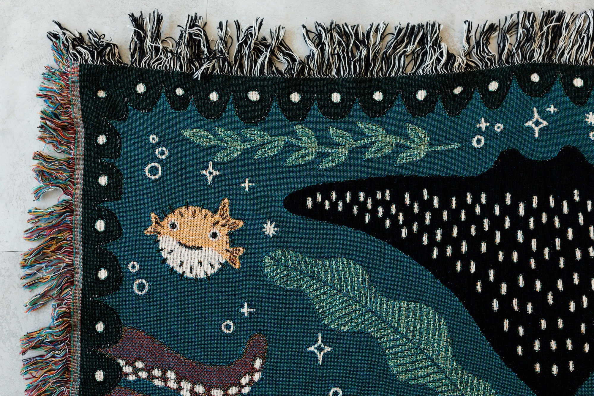 Mermaids Throw Blanket: Personalized Gift for Girl Boy Teen, Baby Shower, Woven Colourful Teal, Maximalist Ocean Animal Bedding Kawaii
