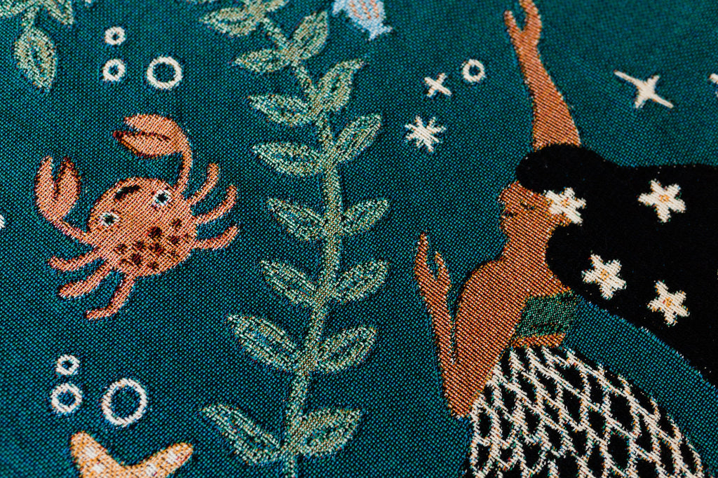 Mermaids Throw Blanket: Personalized Gift for Girl Boy Teen, Baby Shower, Woven Colourful Teal, Maximalist Ocean Animal Bedding Kawaii