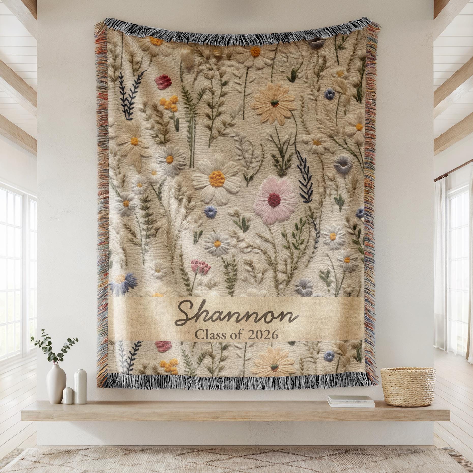 Senior 2026 Graduation Blanket, Floral Gift for Daughter, Personalized High School Keepsake 016