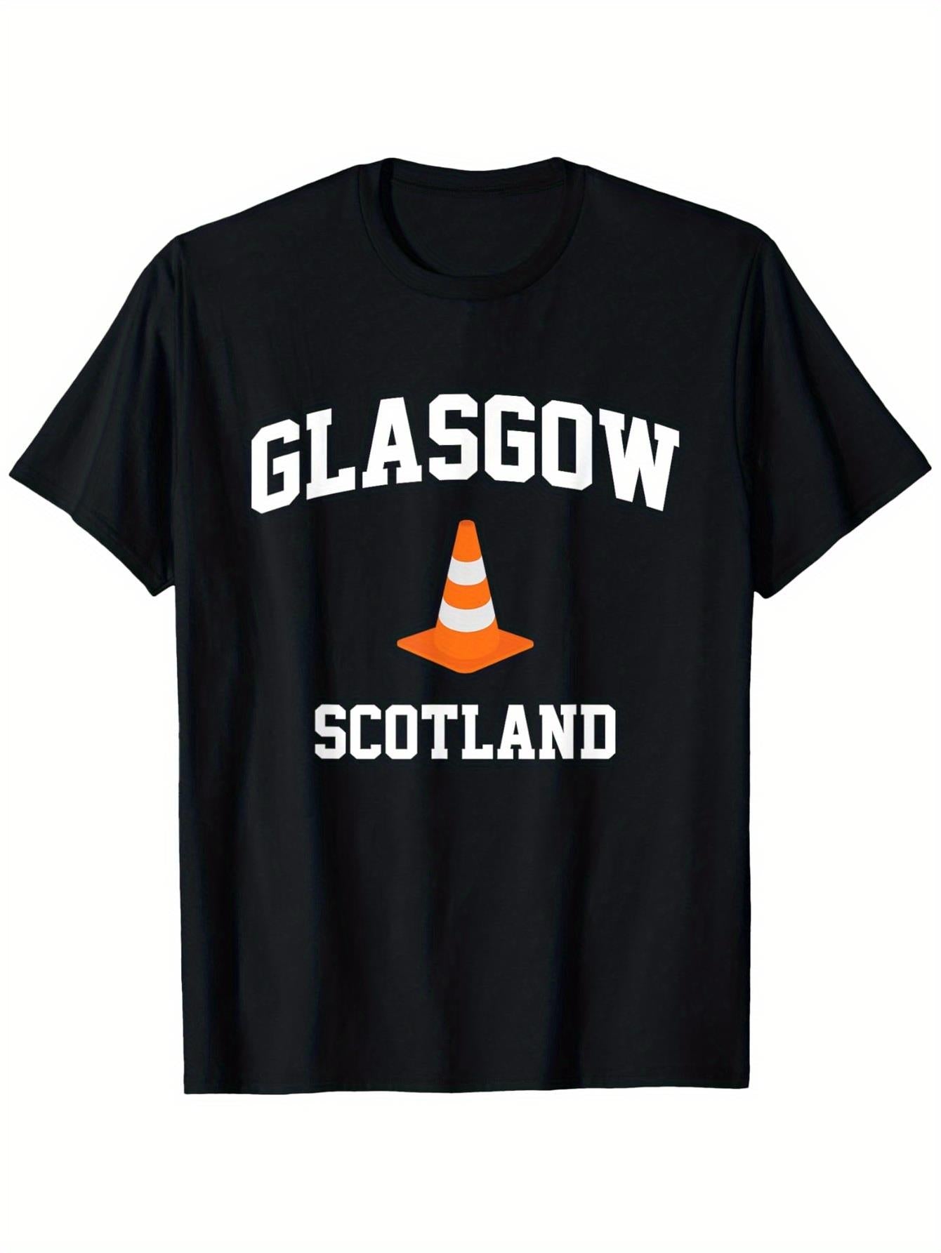 Men's Funny Glasgow Scotland Traffic Cone T-Shirt - 100% Heavyweight 180gsm Casual Tee with Glasgow Landmark Print (Cone Ranger Badge Design), Scottish Souvenir Apparel, S-XXXL Sizes for Themed Events & Casual Attire