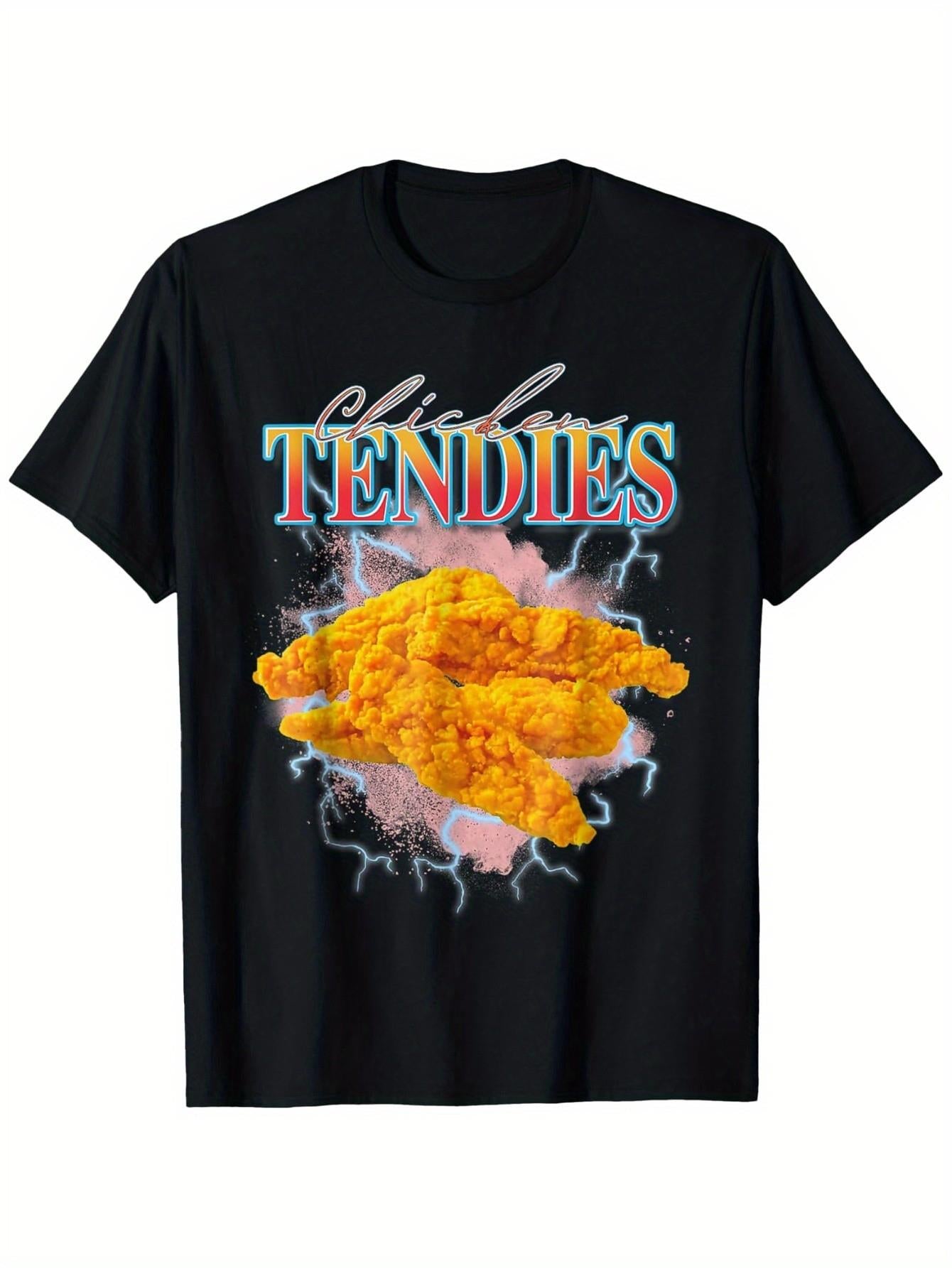 Men's Funny Chicken Tendies Graphic T-Shirt - 100% Breathable Chicken Nugget Design Tee S-XXXL, Casual Funny Food Lover Shirt with Tendies for a Year Gift Idea, Machine Washable