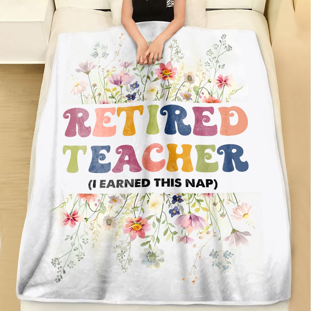 Teacher Retirement Gift Blanket, Floral Sherpa Throw Blanket for Retiring Teacher from Coworkers, Cute Retired Gift for Her, Teacher Gift