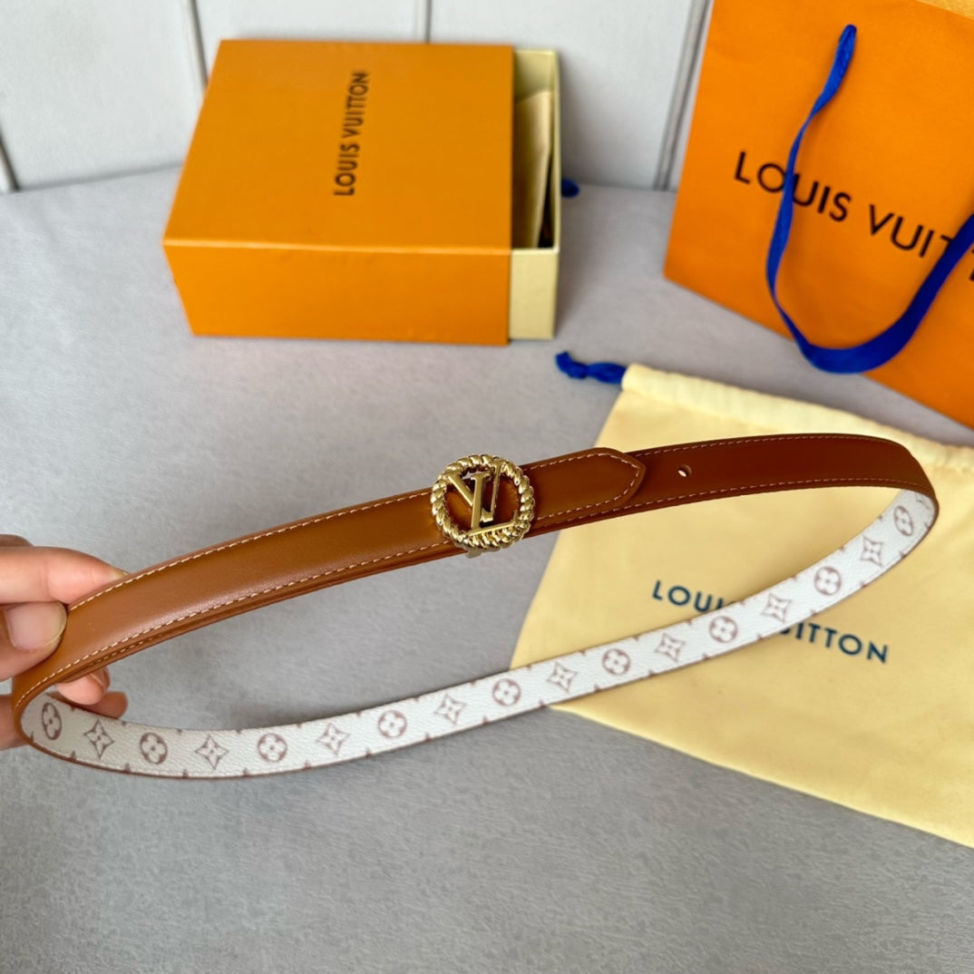 LV Circle Nautical 20mm Reversible Belt Gold Buckle Tan White lambskin