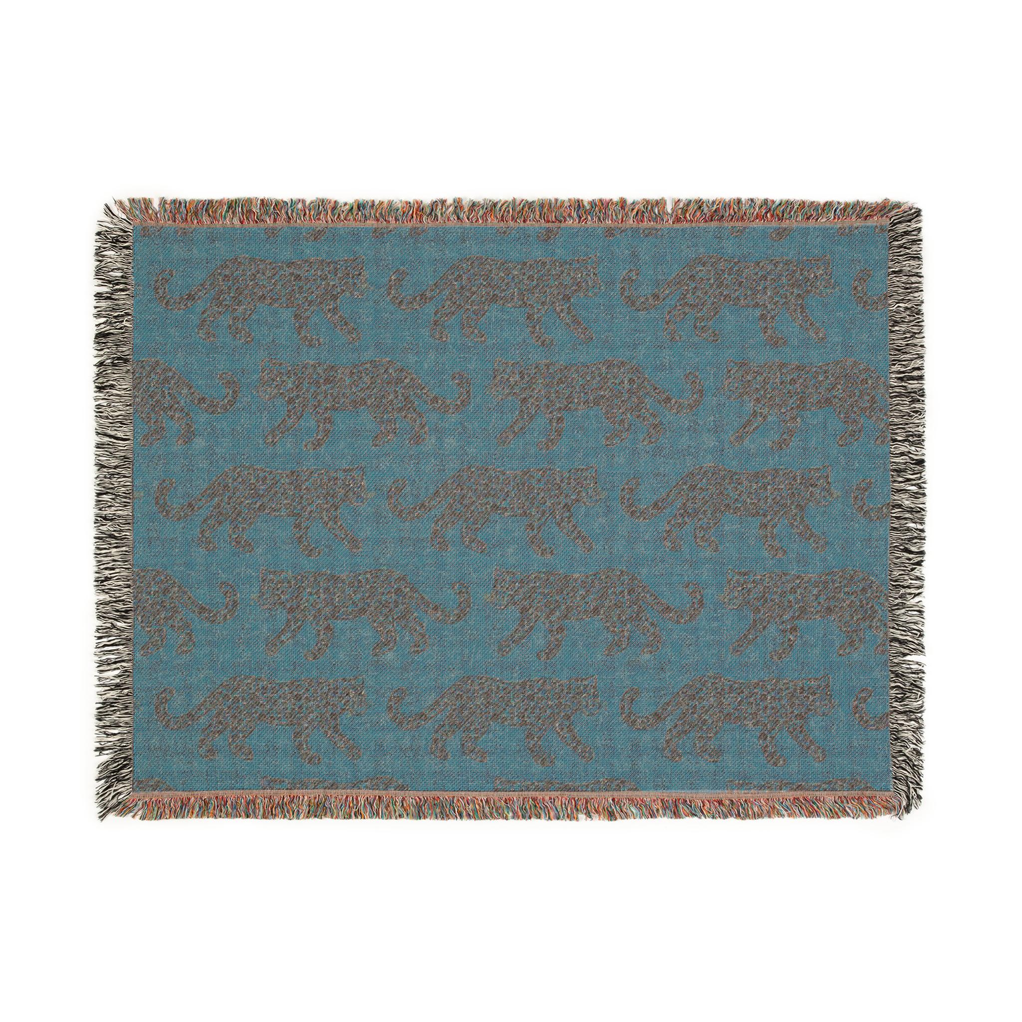 Cotton Woven Blanket, Leopard Parade, Rust Orange, Jungle Cat Decor, Cheetah Throw, Safari Theme, Animal Print, Gift for Her, Fringe Throw