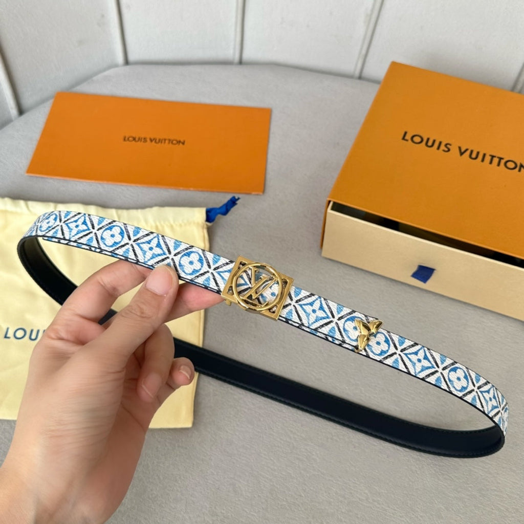 Josephine 20mm Reversible Belt Gold Buckle Black White Blue Leather
