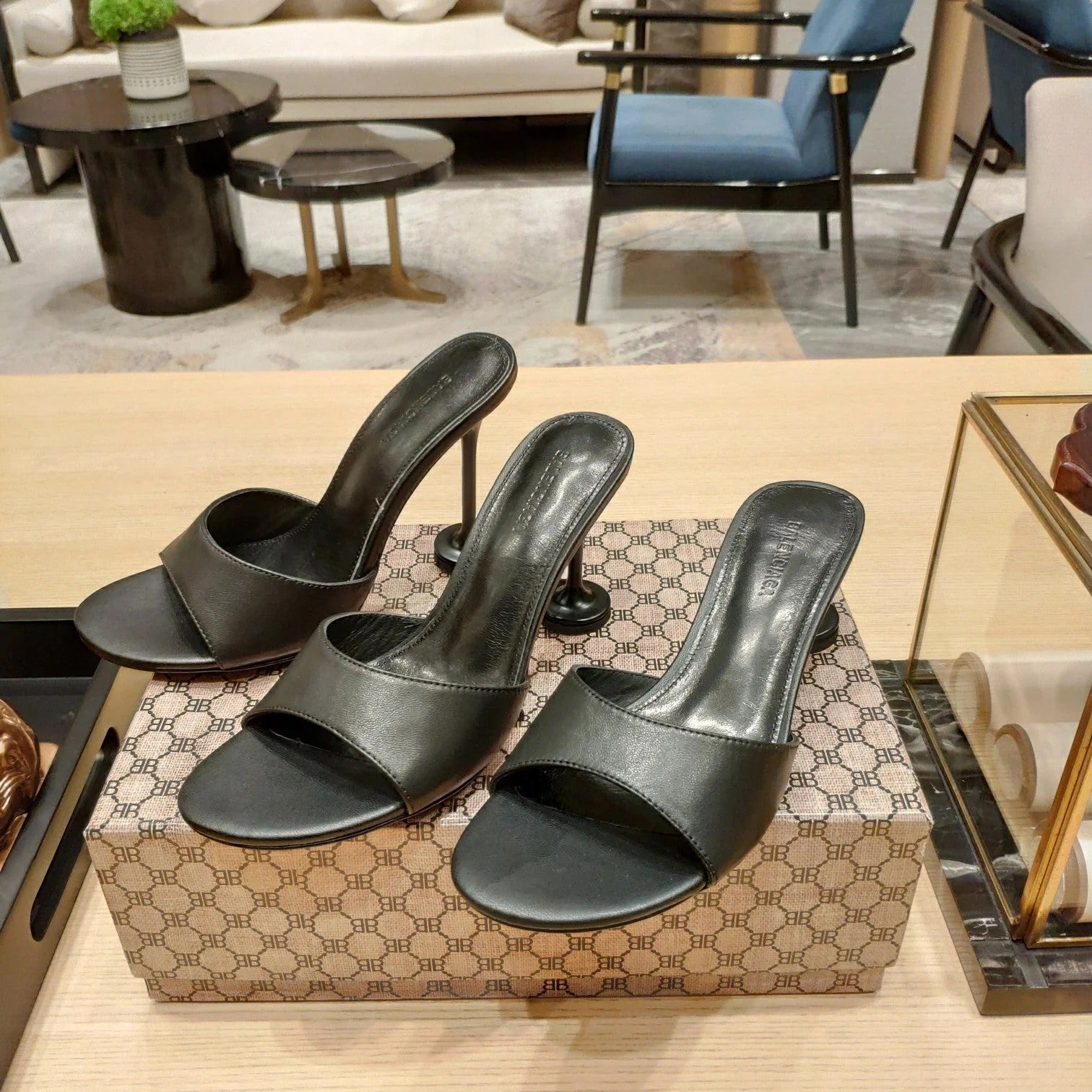 Balenciaga 26s High Heeled Sandals Black Sheepskin 681282