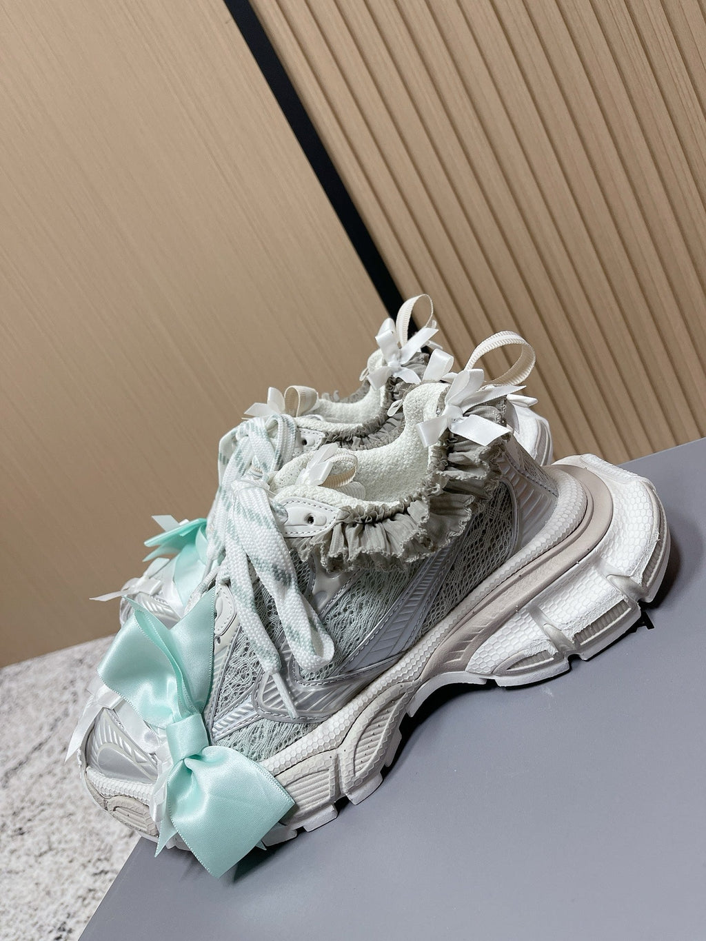 Balenciaga Sneaker Mesh Lace-up Light Blue Gray Fabric 534186
