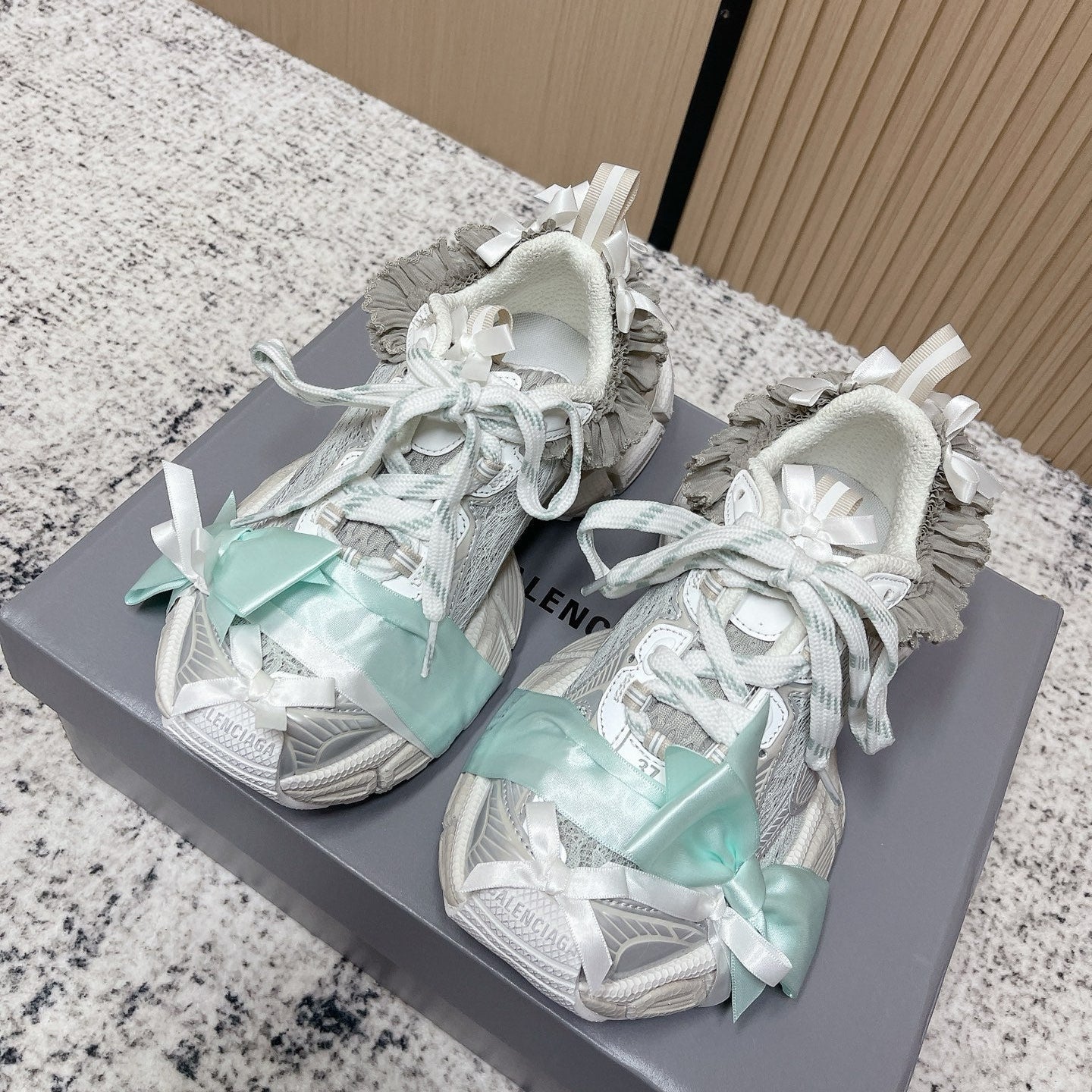 Balenciaga Sneaker Mesh Lace-up Light Blue Gray Fabric 534186
