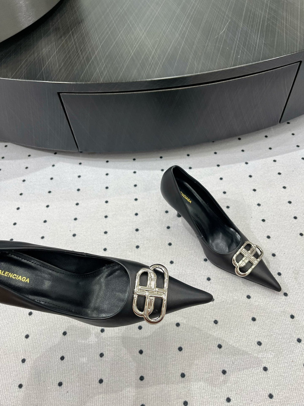 HEELED PUMPS 65 MM IN BLACK SMOOTH LAMBSKIN SILVER HARDWARE