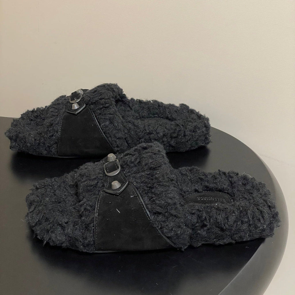Balenciaga Classic Buckle Slippers Black Wool 535030