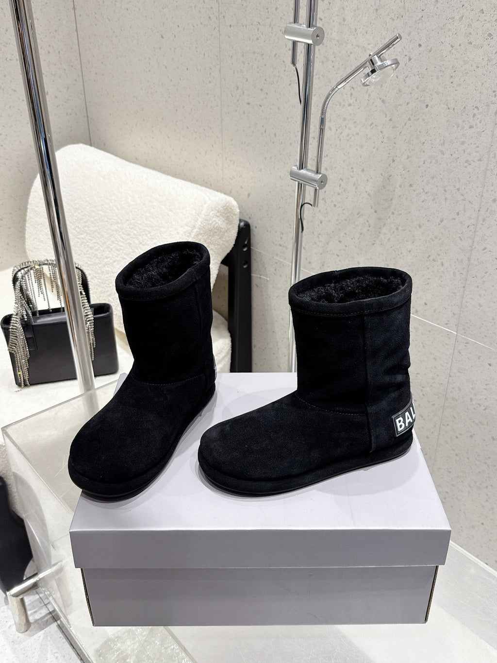 Balenciaga Alaska Soft Booties Black Suede Shearing 554395